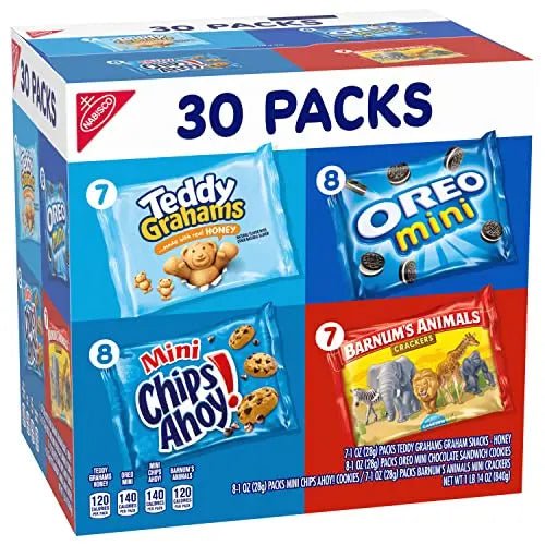 Nabisco Team Favorites Variety Pack, OREO Mini, CHIPS AHOY! Mini, Teddy Grahams Honey & Barnum's Animal Crackers, 30 Snack Packs - Fresh Hearth