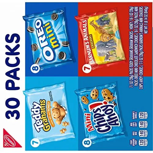 Nabisco Team Favorites Variety Pack, OREO Mini, CHIPS AHOY! Mini, Teddy Grahams Honey & Barnum's Animal Crackers, 30 Snack Packs - Fresh Hearth