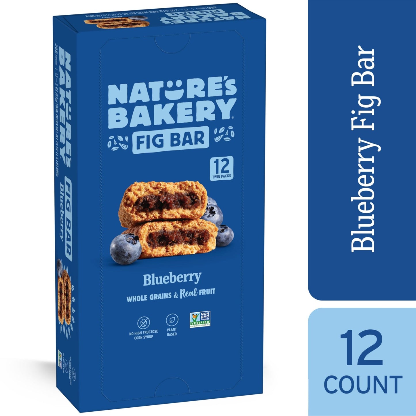 Nature's Bakery Whole Wheat Fig Bars, Blueberry, Real Fruit, Vegan, Non - GMO, Snack bar, Twin packs - 12 count - Fresh Hearth