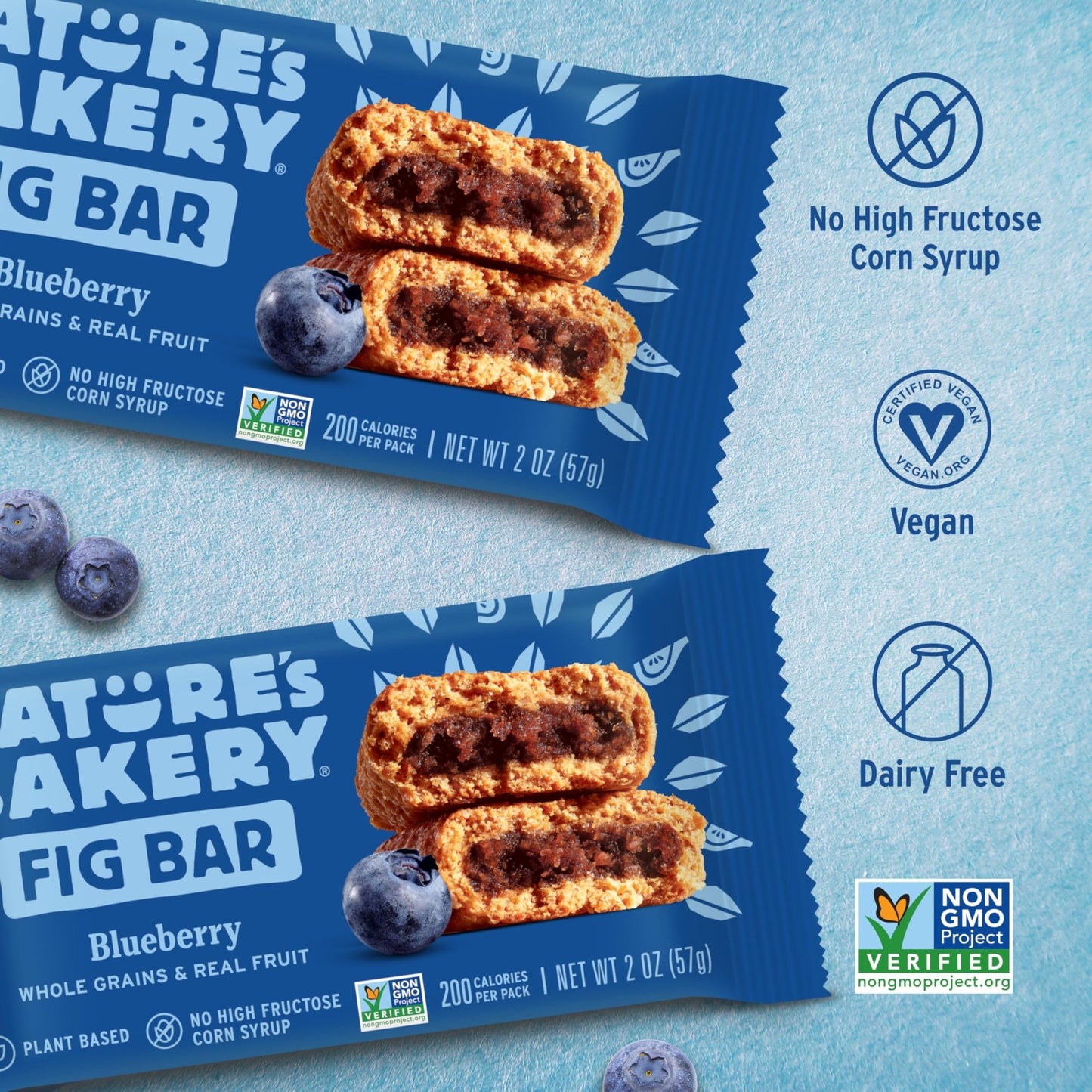 Nature's Bakery Whole Wheat Fig Bars, Blueberry, Real Fruit, Vegan, Non - GMO, Snack bar, Twin packs - 12 count - Fresh Hearth