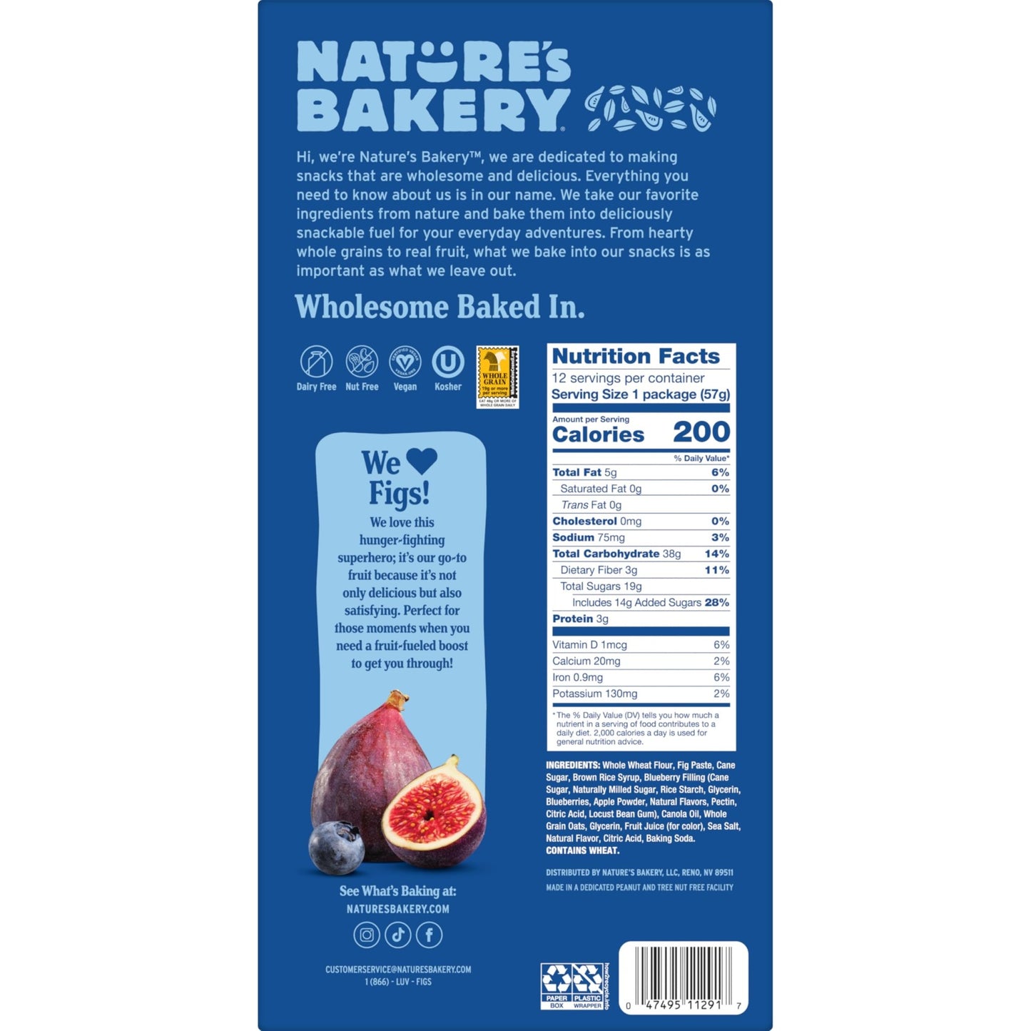 Nature's Bakery Whole Wheat Fig Bars, Blueberry, Real Fruit, Vegan, Non - GMO, Snack bar, Twin packs - 12 count - Fresh Hearth