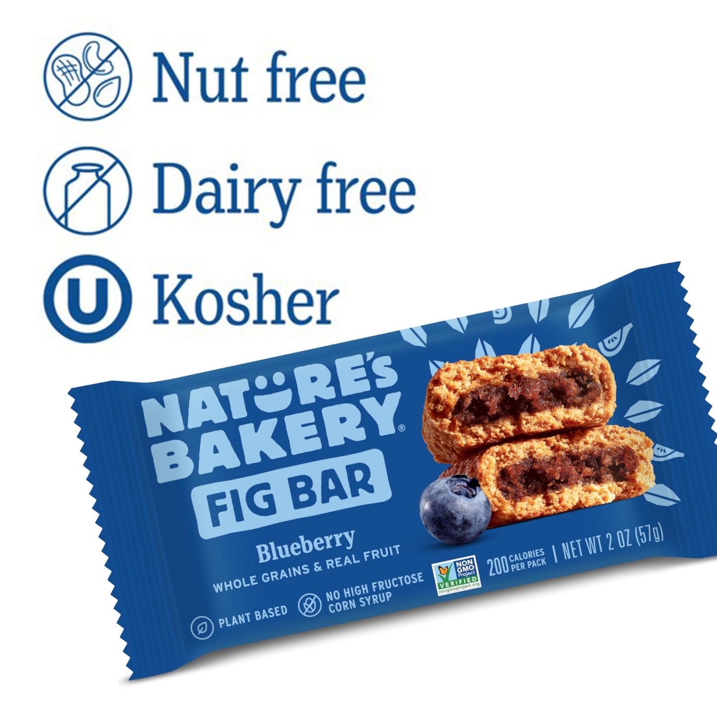 Nature's Bakery Whole Wheat Fig Bars, Blueberry, Real Fruit, Vegan, Non - GMO, Snack bar, Twin packs - 12 count - Fresh Hearth