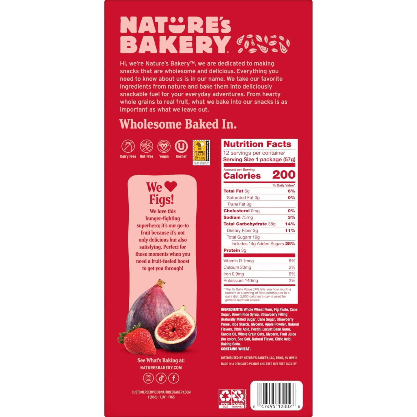 Nature's Bakery Whole Wheat Fig Bars, Real Fruit, Strawberry, 12 Twin packs - Fresh Hearth