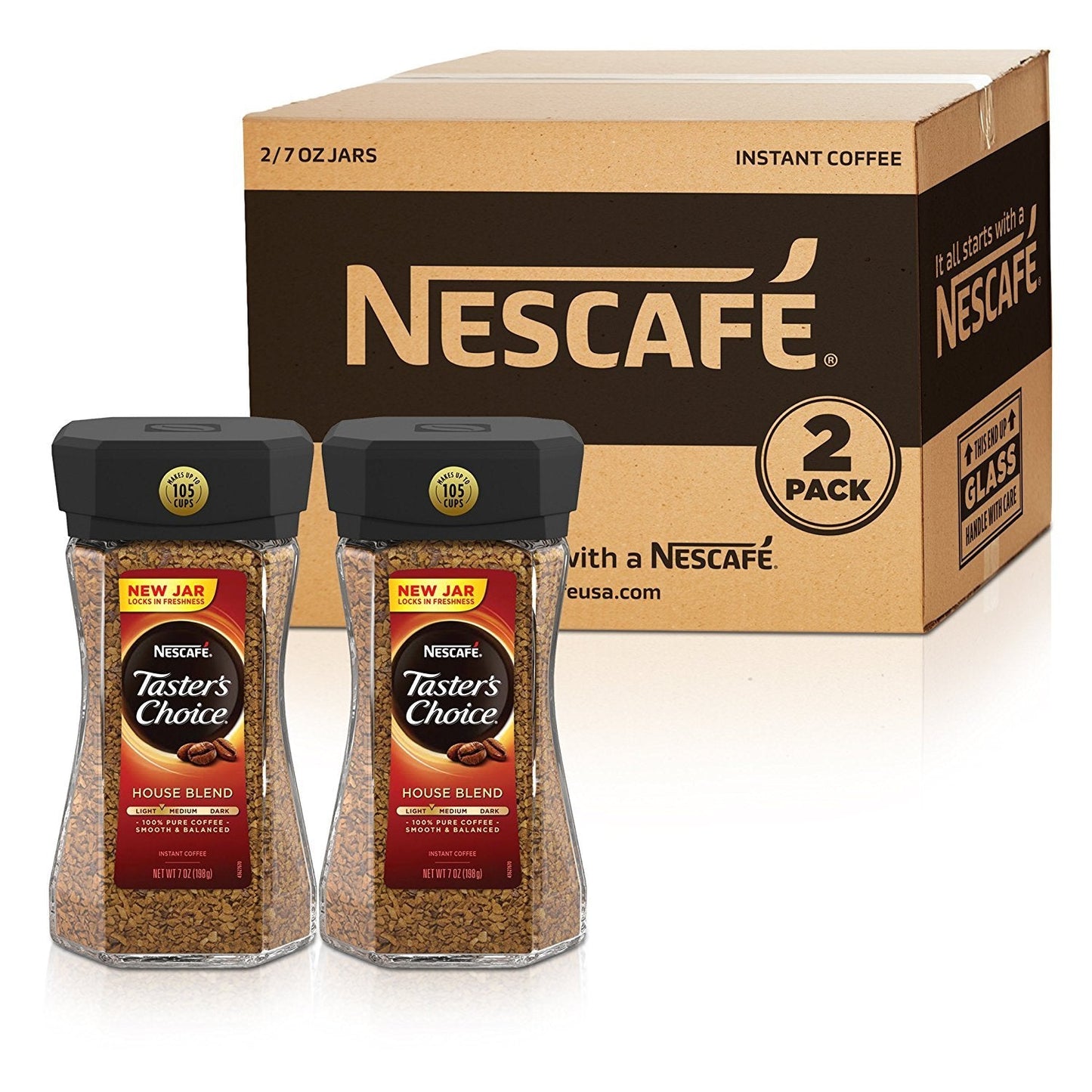 NESCAFÉ Taster's Choice Instant Coffee, Light Medium Roast, House Blend, 2 Jars (7 Oz Each) - Fresh Hearth