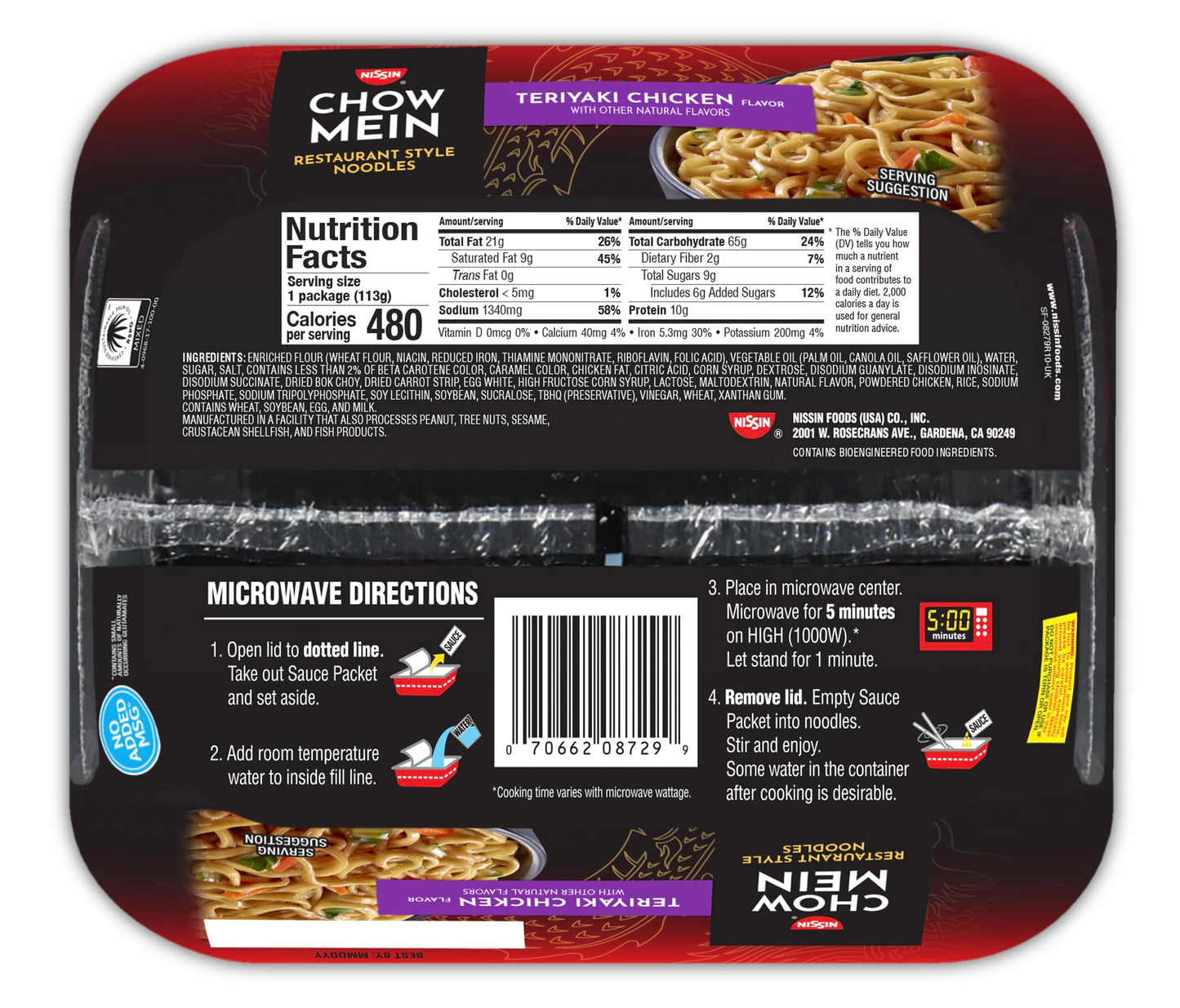 Nissin Chow Mein Noodles, Teriyaki Chicken, 4 Ounce (Pack of 8) - Fresh Hearth