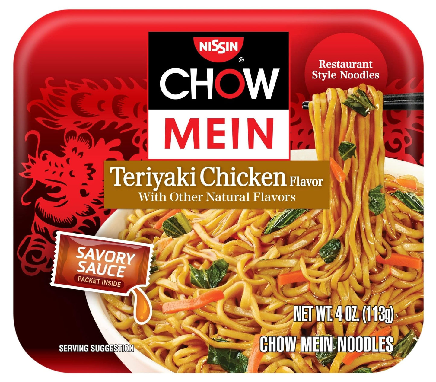 Nissin Chow Mein Noodles, Teriyaki Chicken, 4 Ounce (Pack of 8) - Fresh Hearth