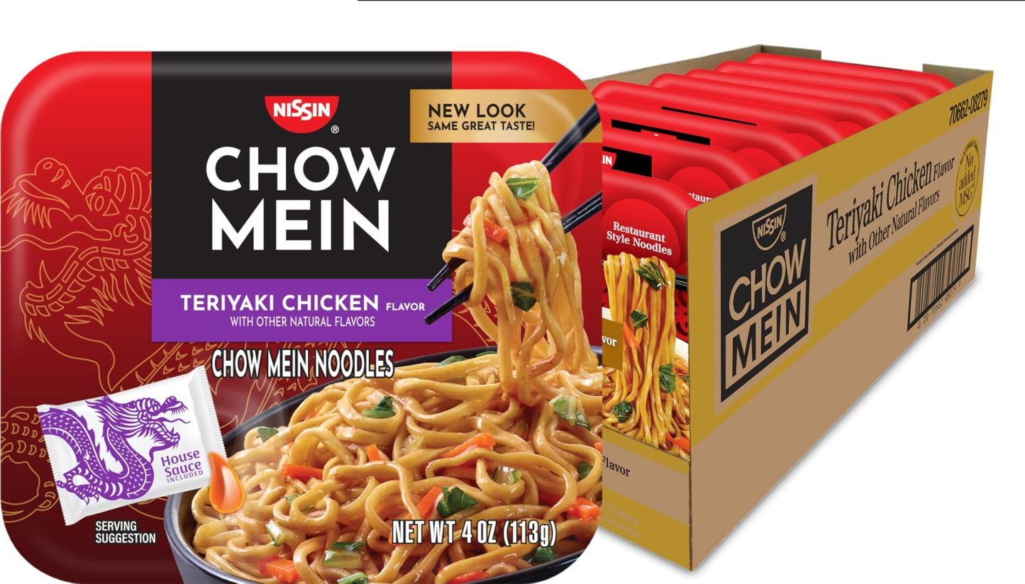 Nissin Chow Mein Noodles, Teriyaki Chicken, 4 Ounce (Pack of 8) - Fresh Hearth