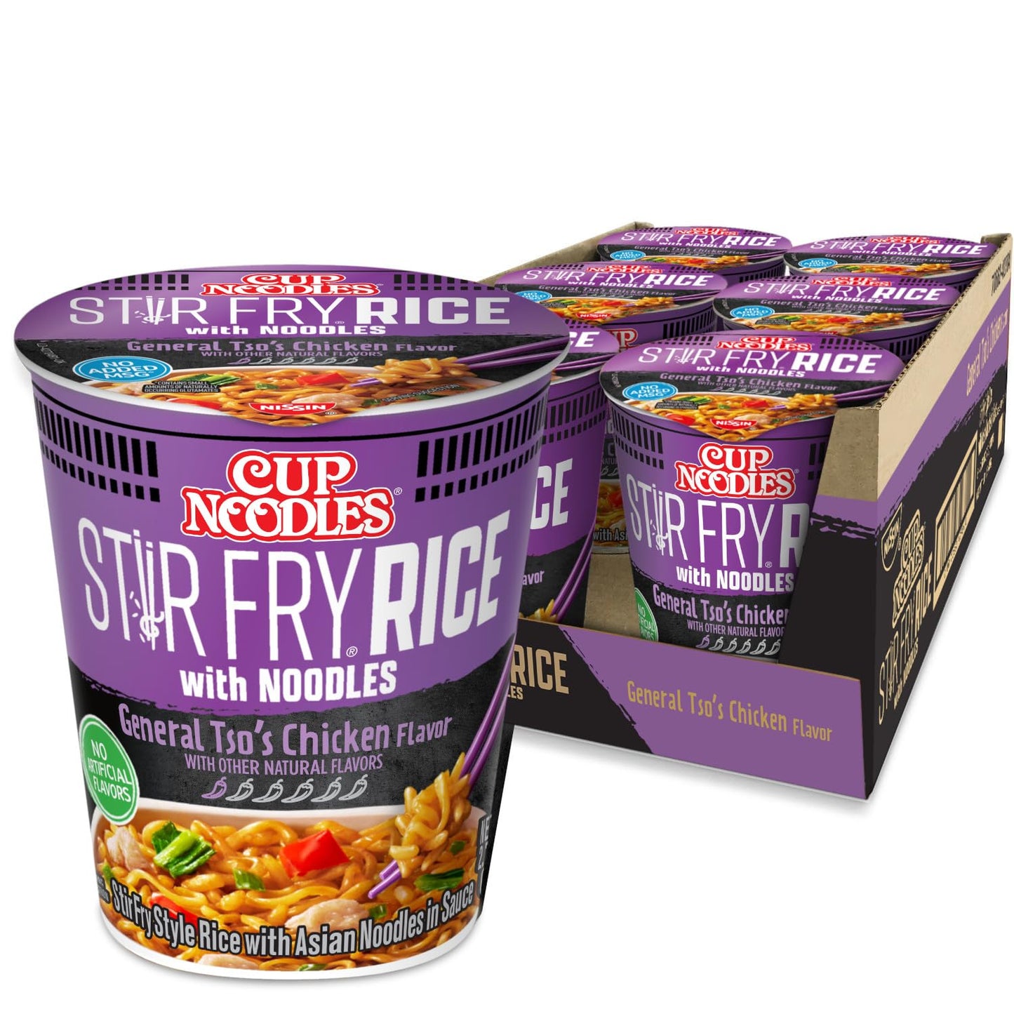 Nissin Cup Noodles Stir Fry Rice with Noodles, General Tso's Chicken, 2.68 Ounce (Pack of 6) - Fresh Hearth