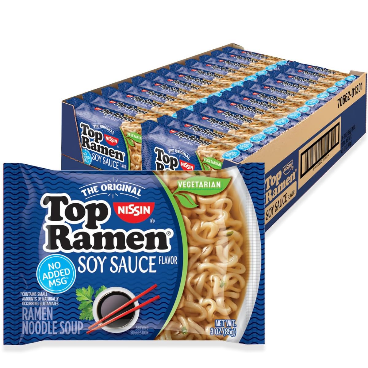 Nissin Top Ramen Noodle Soup, Soy Sauce, 3 Ounce (Pack of 24) - Fresh Hearth