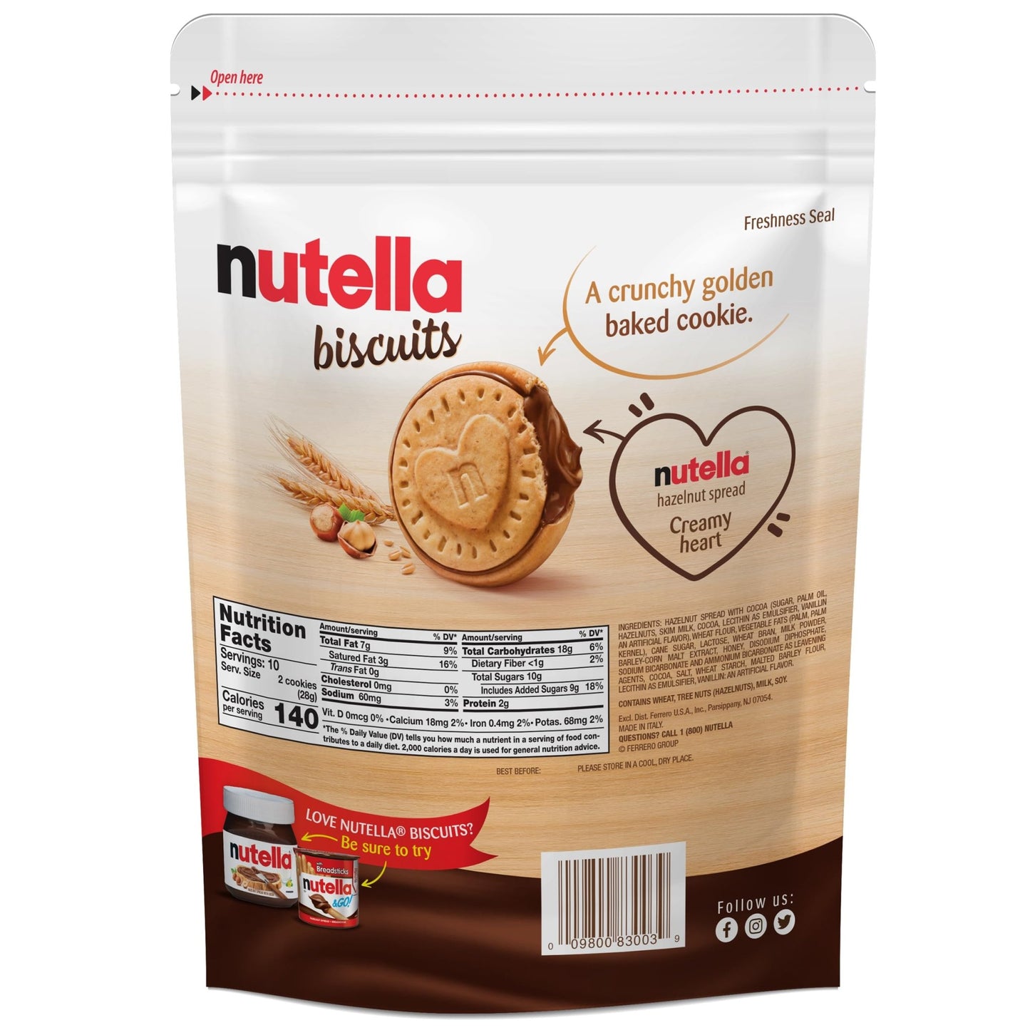 Nutella Biscuits, Hazelnut Spread With Cocoa, Sandwich Cookies, 20 - Count Bag (Pack of 3) - Fresh Hearth