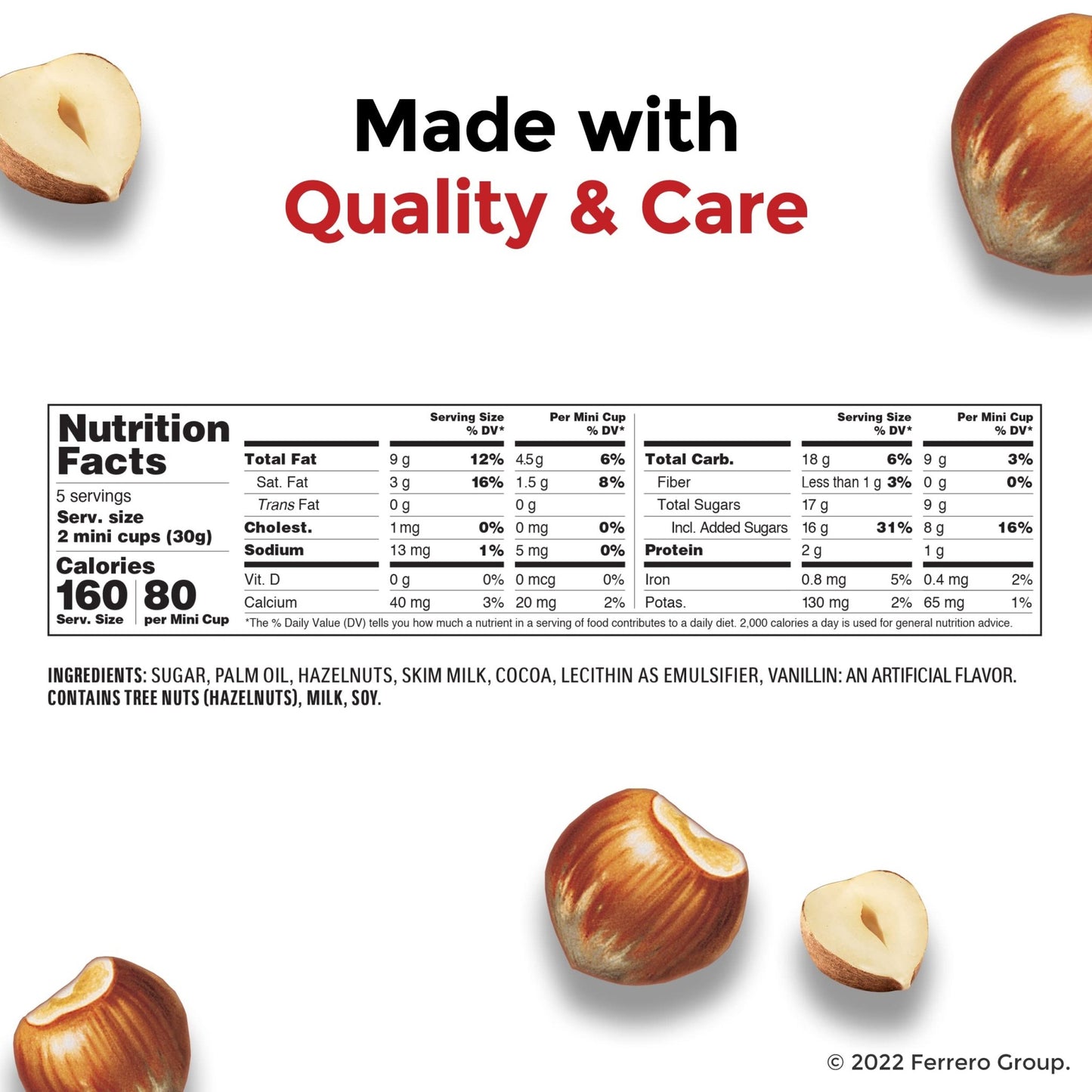 Nutella Hazelnut Spread with Cocoa for Breakfast, Bulk 120 Pack Mini Cups, 0.52 oz Each, Holiday Baking and Desserts - Fresh Hearth