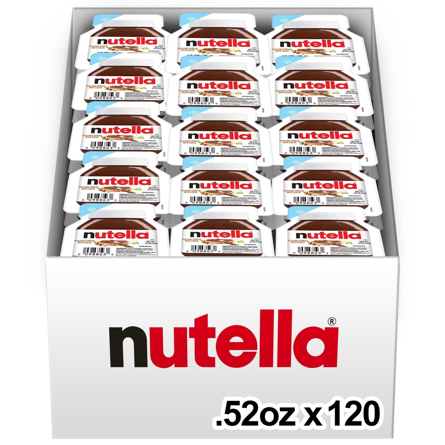 Nutella Hazelnut Spread with Cocoa for Breakfast, Bulk 120 Pack Mini Cups, 0.52 oz Each, Holiday Baking and Desserts - Fresh Hearth