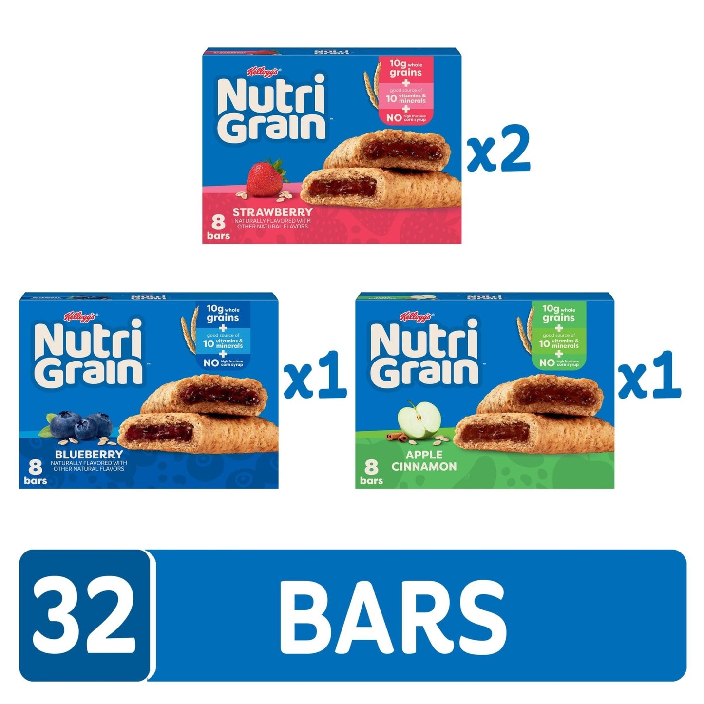 Nutri - Grain Soft Baked Breakfast Bars, Kids Snacks, Whole Grain, Variety Pack (4 Boxes, 32 Count) - Fresh Hearth