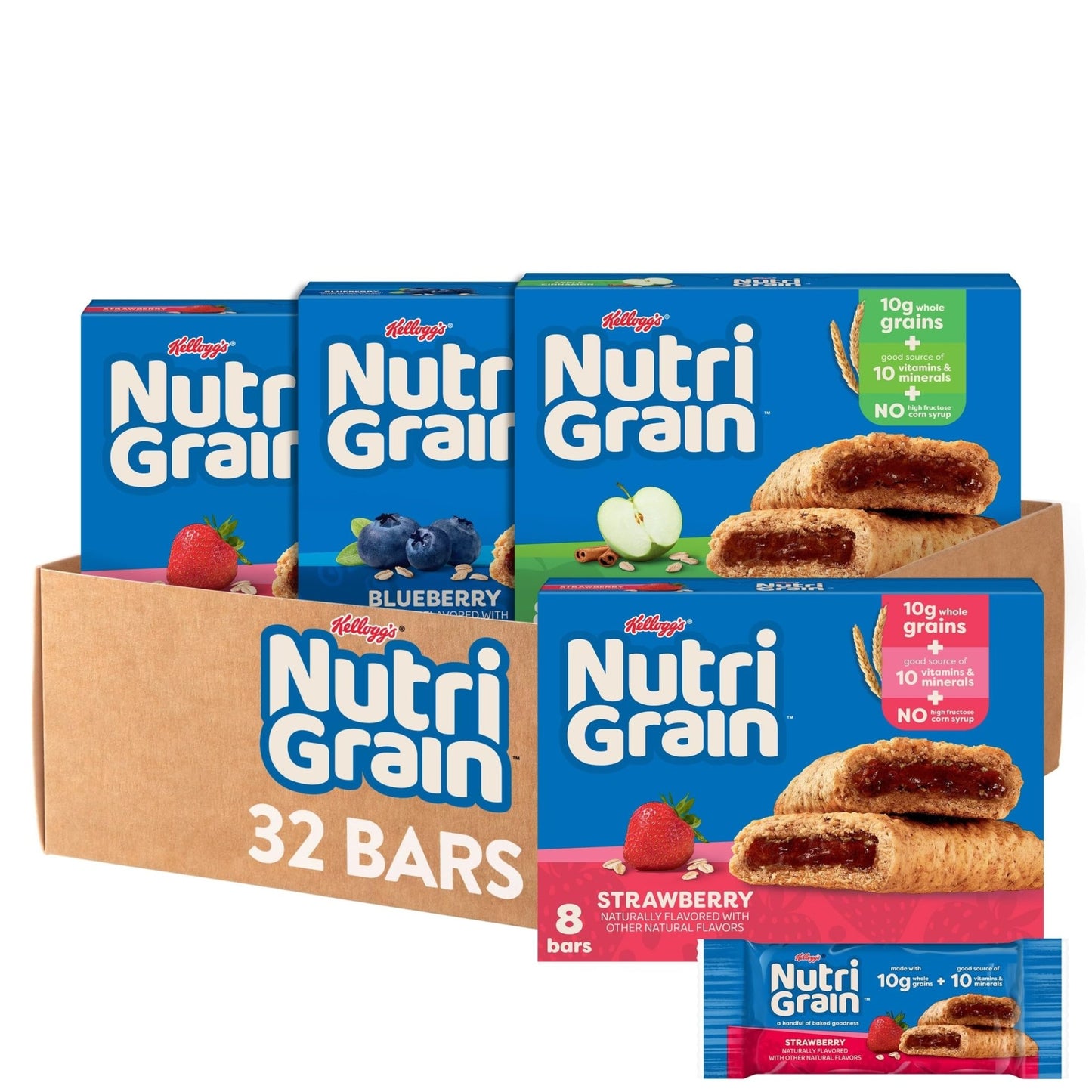 Nutri - Grain Soft Baked Breakfast Bars, Kids Snacks, Whole Grain, Variety Pack (4 Boxes, 32 Count) - Fresh Hearth