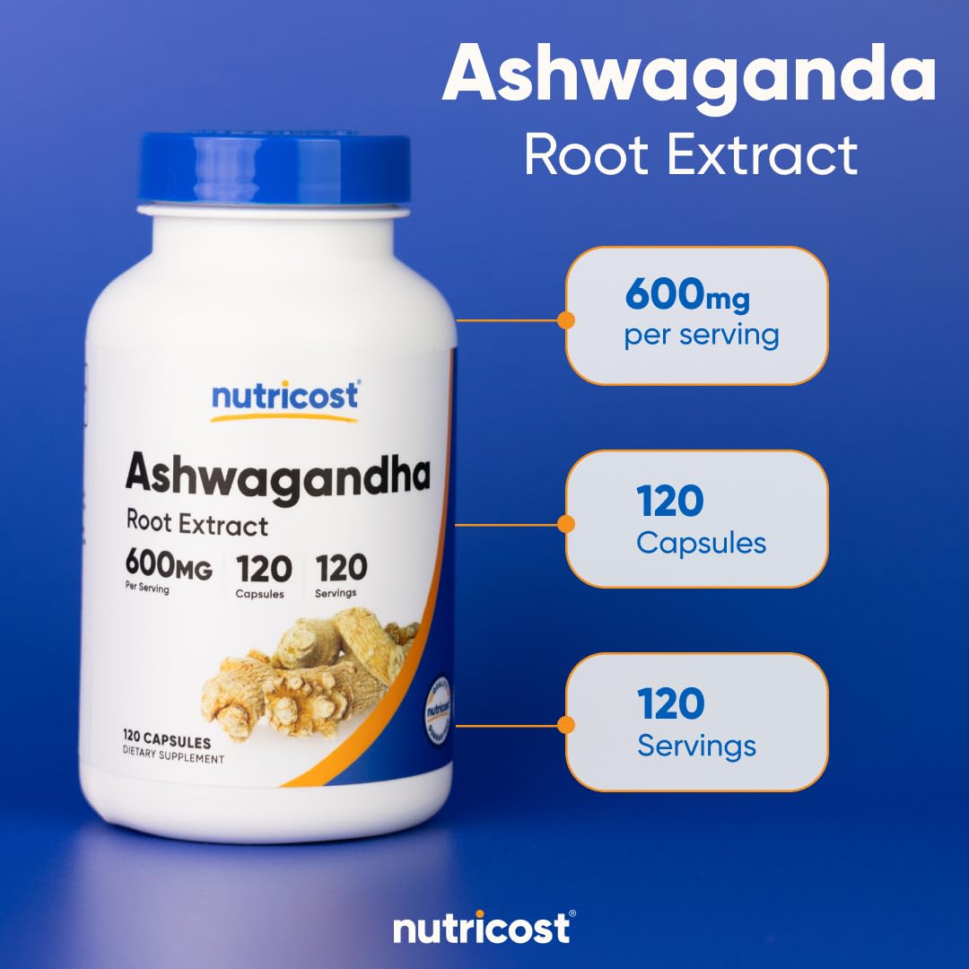 Nutricost Ashwagandha Herbal Supplement 600mg, 120 Capsules - Vegetarian, Non - GMO, Gluten Free, Ashwagandha Root - Fresh Hearth