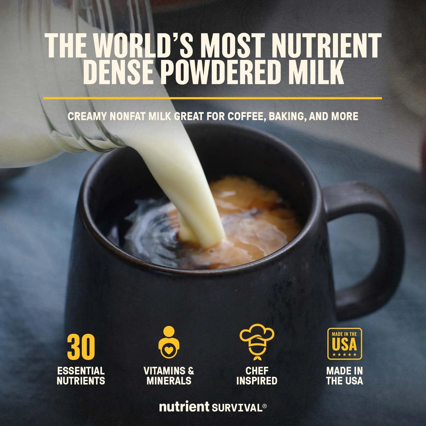 Nutrient Survival Vitamin Powdered Milk, Freeze Dried Prepper Supplies & Emergency Food Supply, 21 Essential Nutrients, Soy & Gluten Free, Shelf Stable Up to 25 Years, One Can, 50 Servings - Fresh Hearth