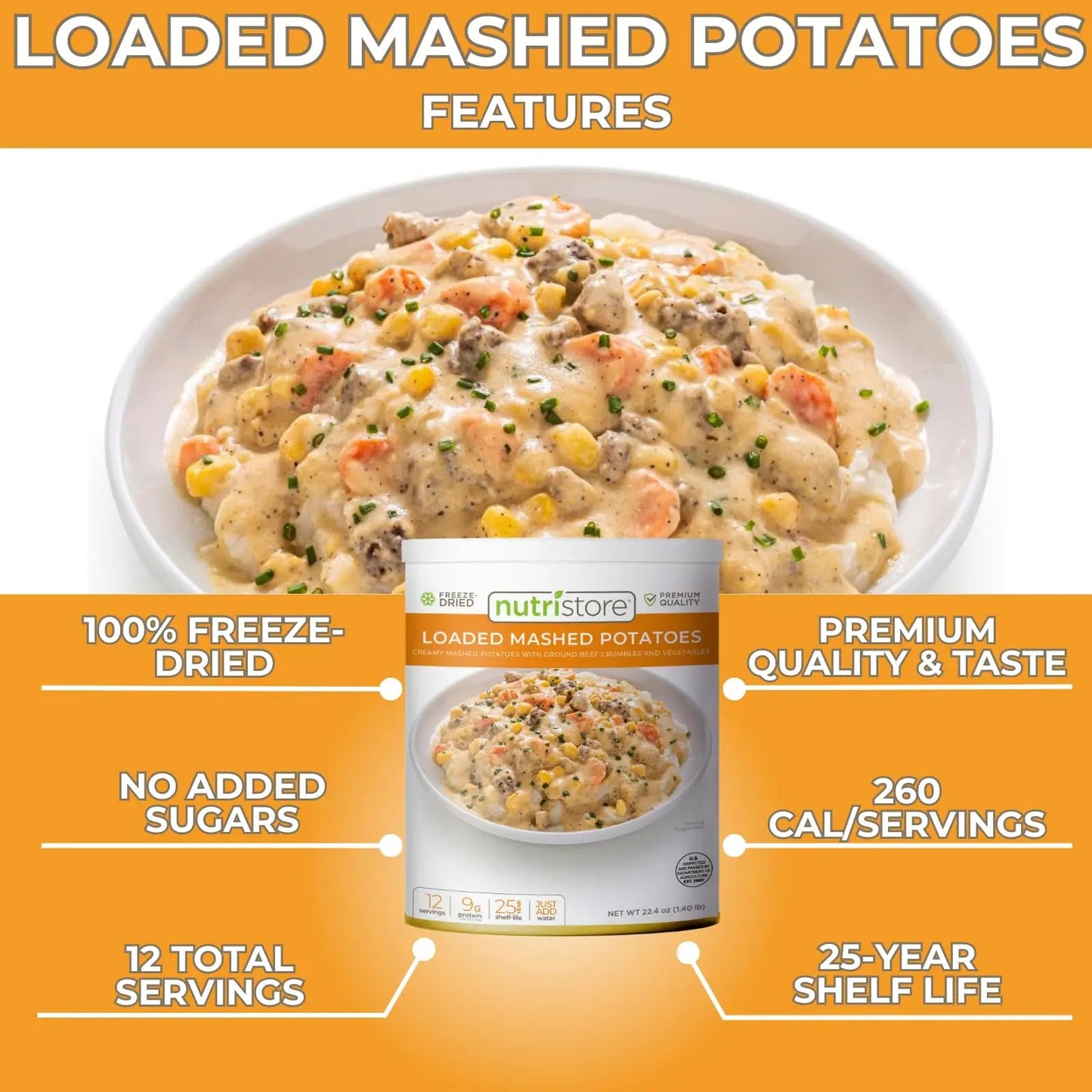 Nutristore Freeze - Dried Loaded Mashed Potatoes | Emergency Survival Bulk Food Storage Meal | Perfect for Everyday Quick Meals and Long - Term Storage | 25 Year Shelf Life | USDA Inspected (1 - Pack) - Fresh Hearth