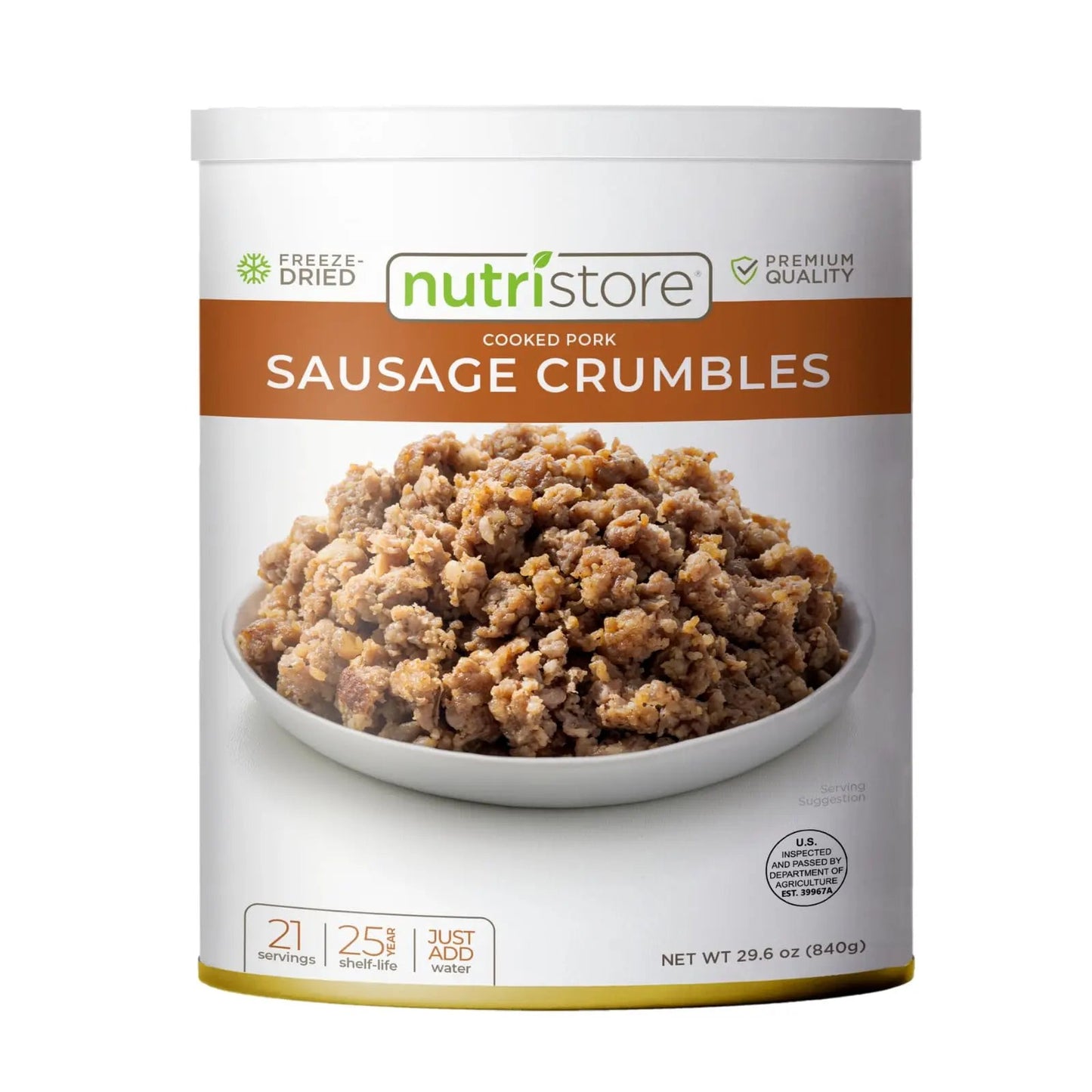 Nutristore Freeze Dried Sausage Crumbles | Survival Emergency Food Supply, Meal Prep, Camping | Made in USA | 25 Year Shelf Life | 10 Can, 29.6 oz - Fresh Hearth