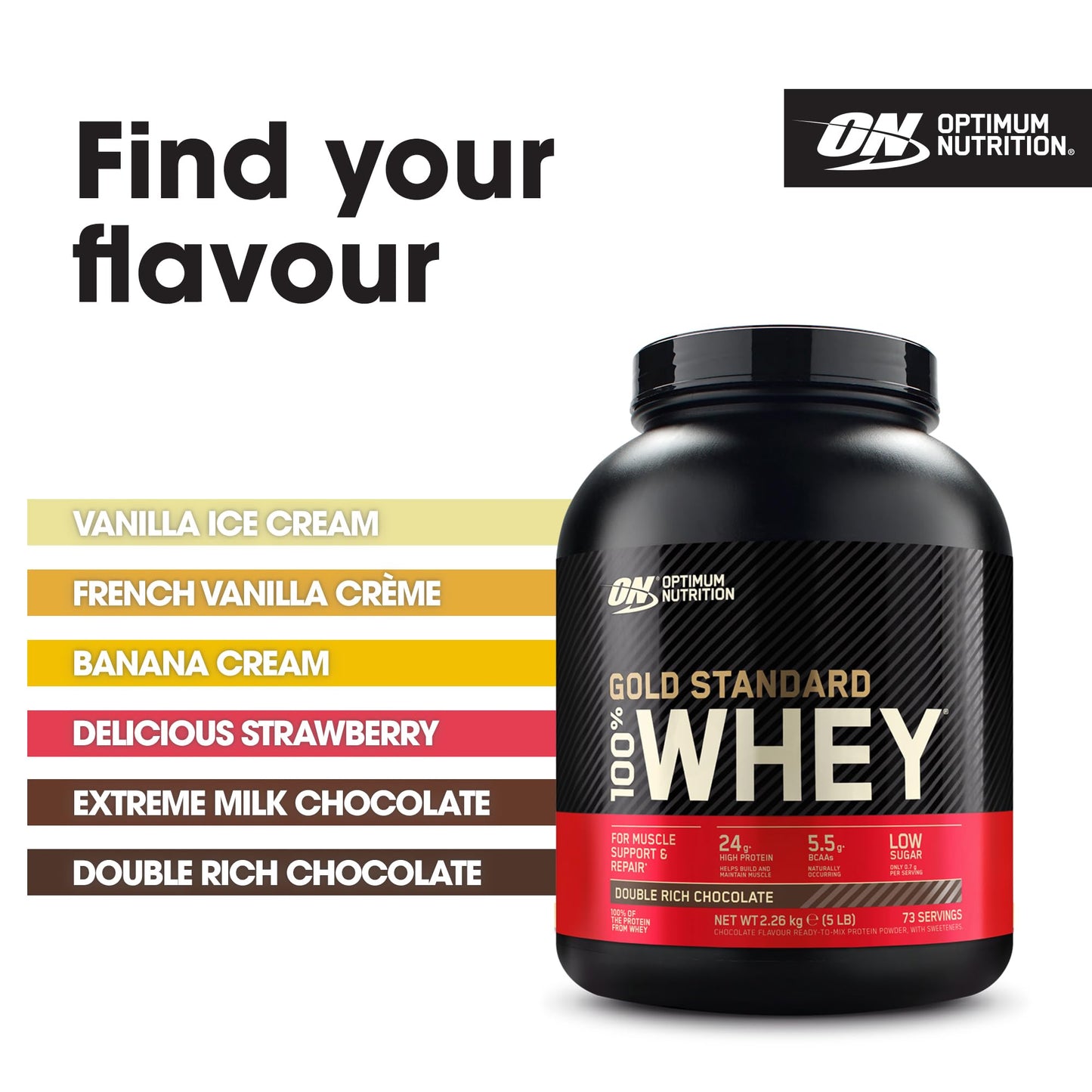 Optimum Nutrition Gold Standard 100% Whey Protein Powder, Double Rich Chocolate, 5 Pound (Packaging May Vary) - Fresh Hearth