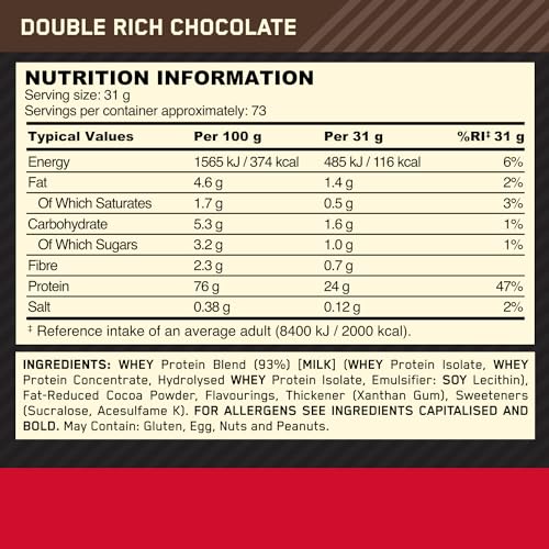 Optimum Nutrition Gold Standard 100% Whey Protein Powder, Double Rich Chocolate, 5 Pound (Packaging May Vary) - Fresh Hearth