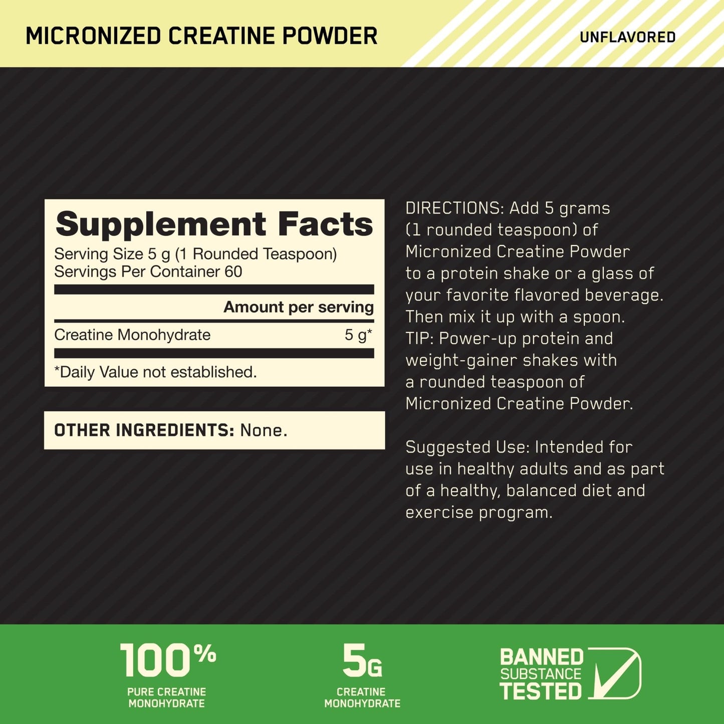 Optimum Nutrition Micronized Creatine Monohydrate Powder, Unflavored, 60 Servings, 300 Grams (Packaging May Vary) - Fresh Hearth