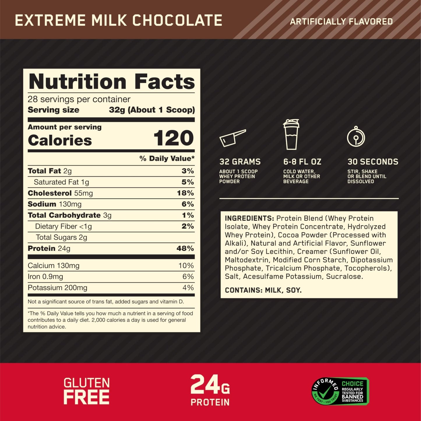 Optimum Nutrition Whey Protein Powder, Gold Standard 100% , Extreme Milk Chocolate, 2 Pound (Pack of 1) (Packaging May Vary) - Fresh Hearth