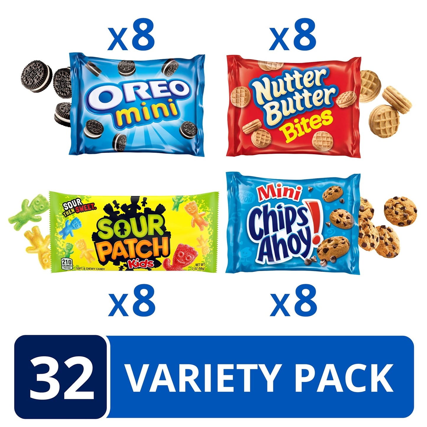 OREO Mini Cookies, CHIPS AHOY! Mini Cookies, SOUR PATCH KIDS Candy & Nutter Butter Bites & Candy Variety Pack, 32 Snack Packs - Fresh Hearth