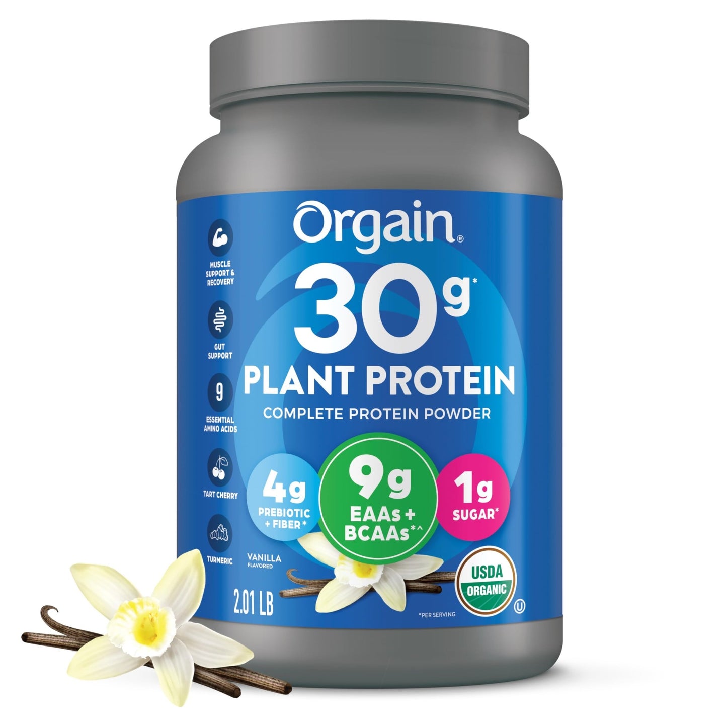 Orgain Organic 30g Vegan Protein Powder, Vanilla, 9g EAAs + BCAAs, Plant Protein, 4g Prebiotic + Fiber, 1g Sugar, Pre - Workout, Muscle Support + Recovery, PMV - 2.01lb (Packaging May Vary) - Fresh Hearth
