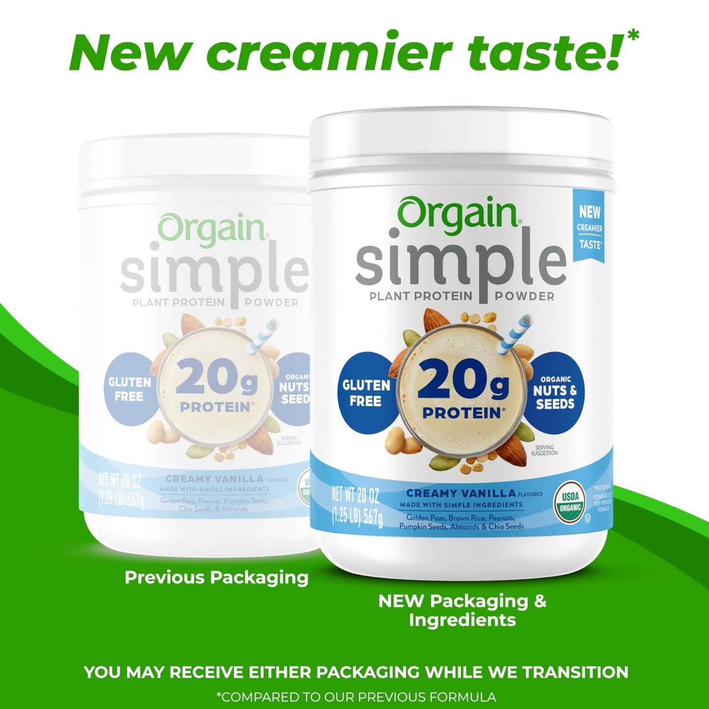 Orgain Organic Simple Vegan Protein Powder, Vanilla - 20g Plant Based Protein, Made with less Ingredients, No Artificial Sweeteners, Gluten Free, No Dairy or Lactose, 1.25 lb (Packaging May Vary) - Fresh Hearth