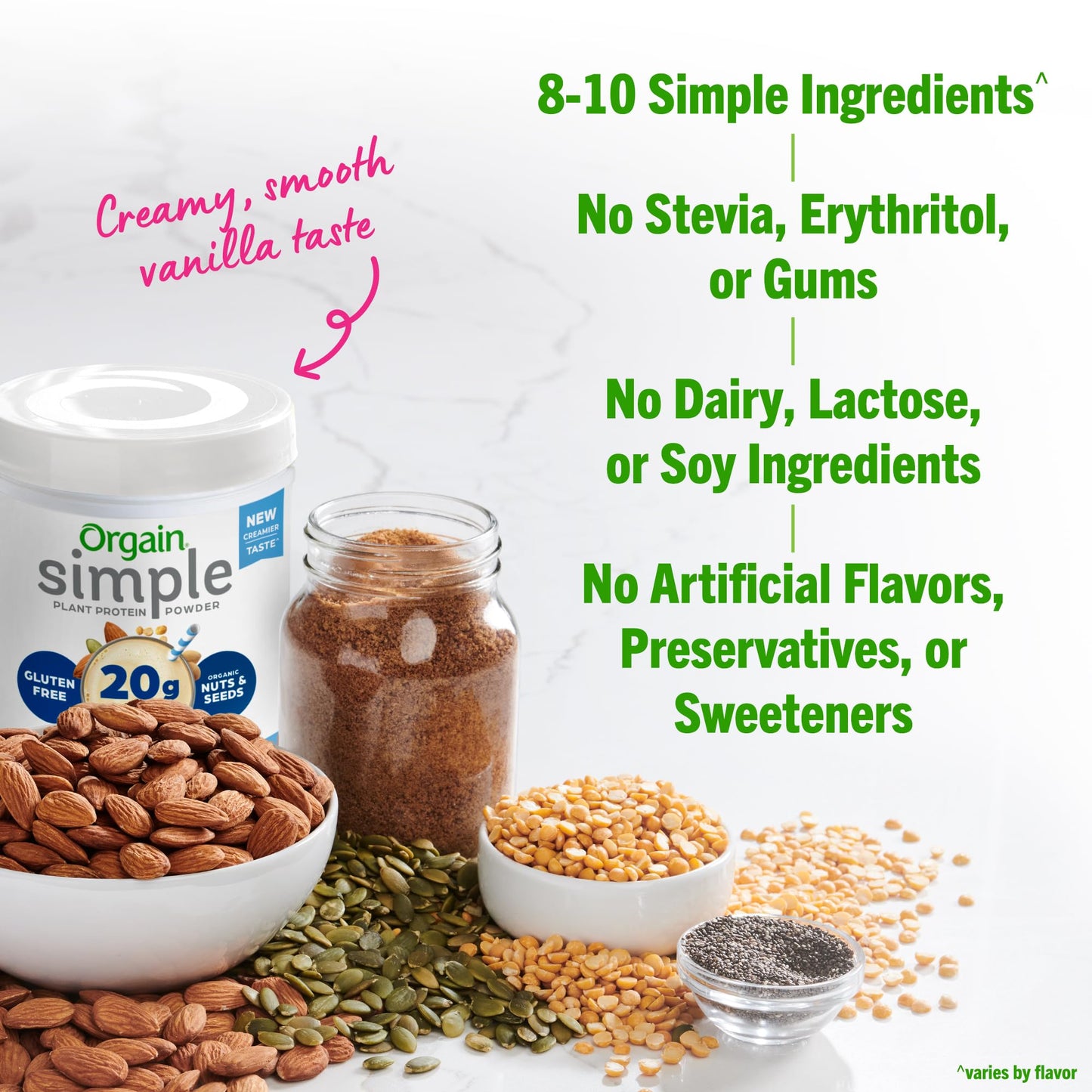 Orgain Organic Simple Vegan Protein Powder, Vanilla - 20g Plant Based Protein, Made with less Ingredients, No Artificial Sweeteners, Gluten Free, No Dairy or Lactose, 1.25 lb (Packaging May Vary) - Fresh Hearth