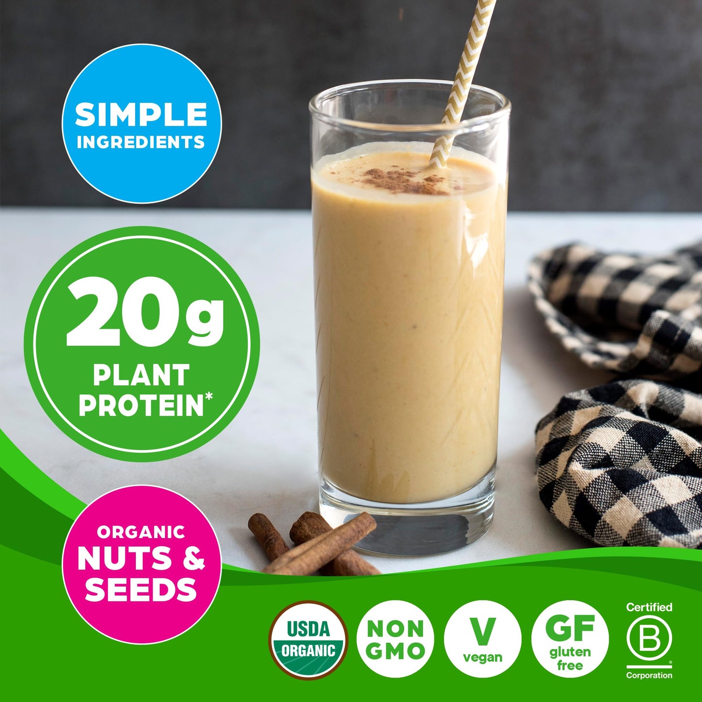 Orgain Organic Simple Vegan Protein Powder, Vanilla - 20g Plant Based Protein, Made with less Ingredients, No Artificial Sweeteners, Gluten Free, No Dairy or Lactose, 1.25 lb (Packaging May Vary) - Fresh Hearth