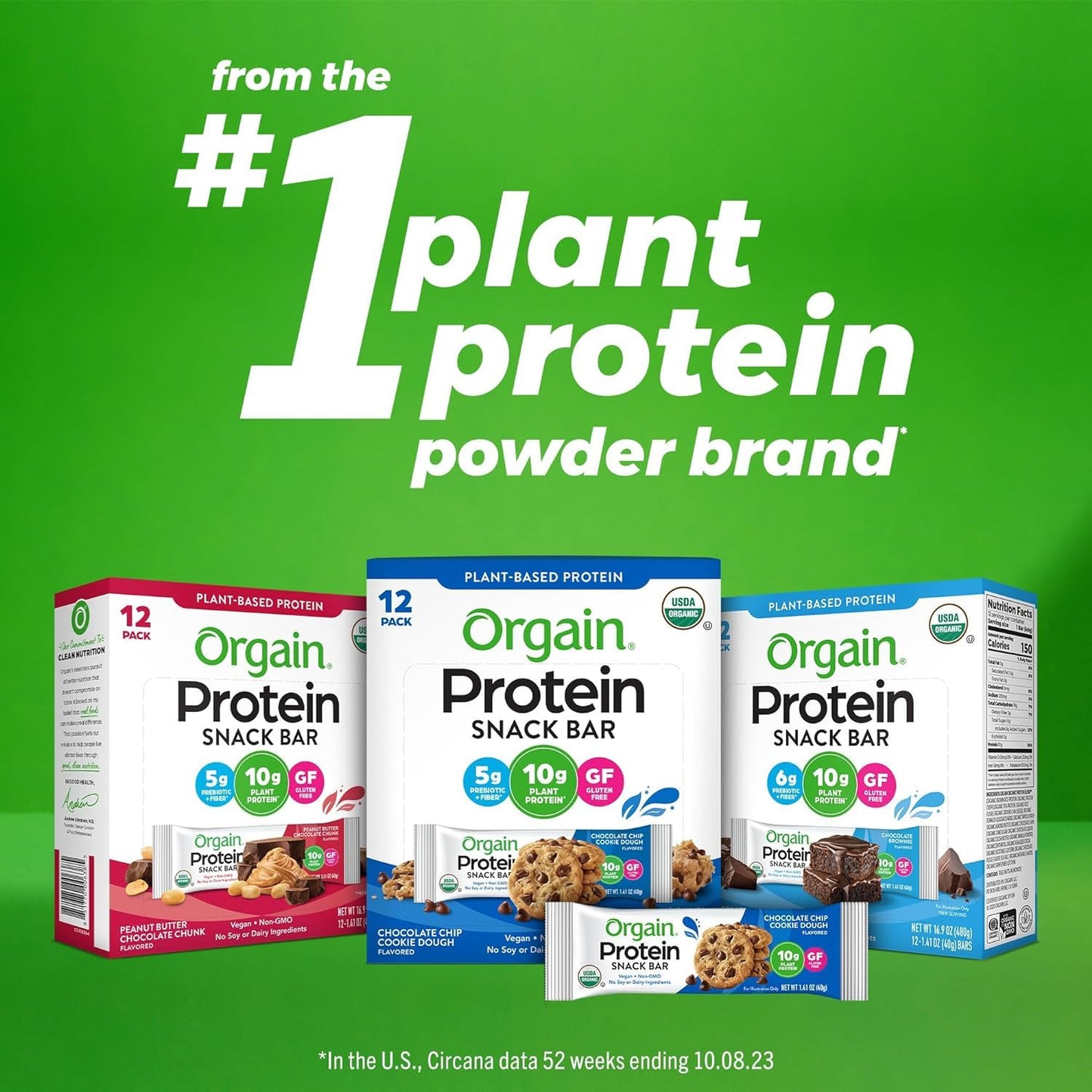 Orgain Organic Vegan Protein Bars, Chocolate Chip Cookie Dough - 10g Plant Based Protein, Low Calorie Healthy Snacks, No Lactose or Soy Ingredients, Gluten Free, Non - GMO - 1.41 Oz (Pack of 12) - Fresh Hearth