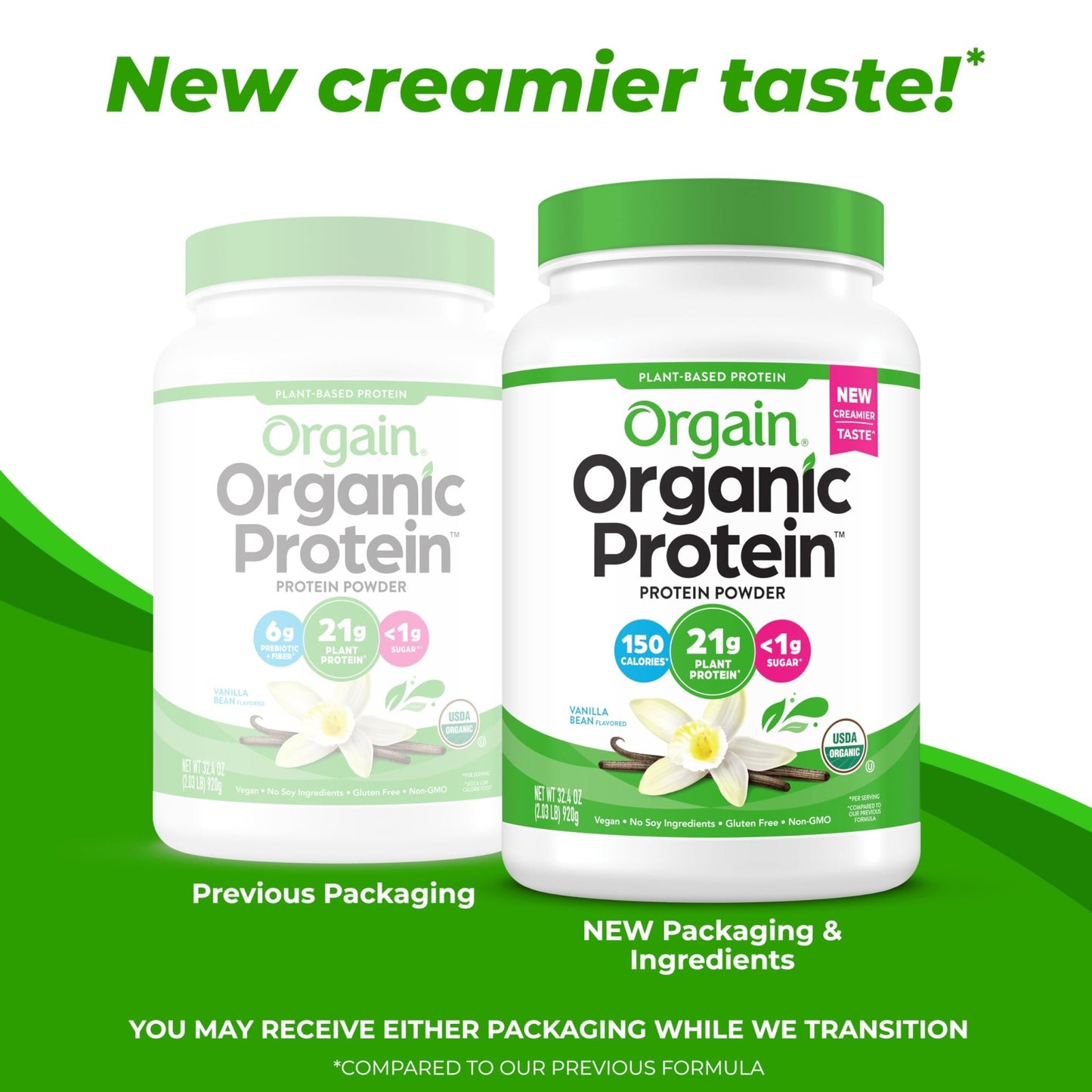 Orgain Organic Vegan Protein Powder, Vanilla Bean - 21g Plant Protein, 4g Prebiotic Fiber, No Lactose Ingredients, No Added Sugar, Non - GMO, For Shakes & Smoothies, 2.03 lb (Packaging May Vary) - Fresh Hearth