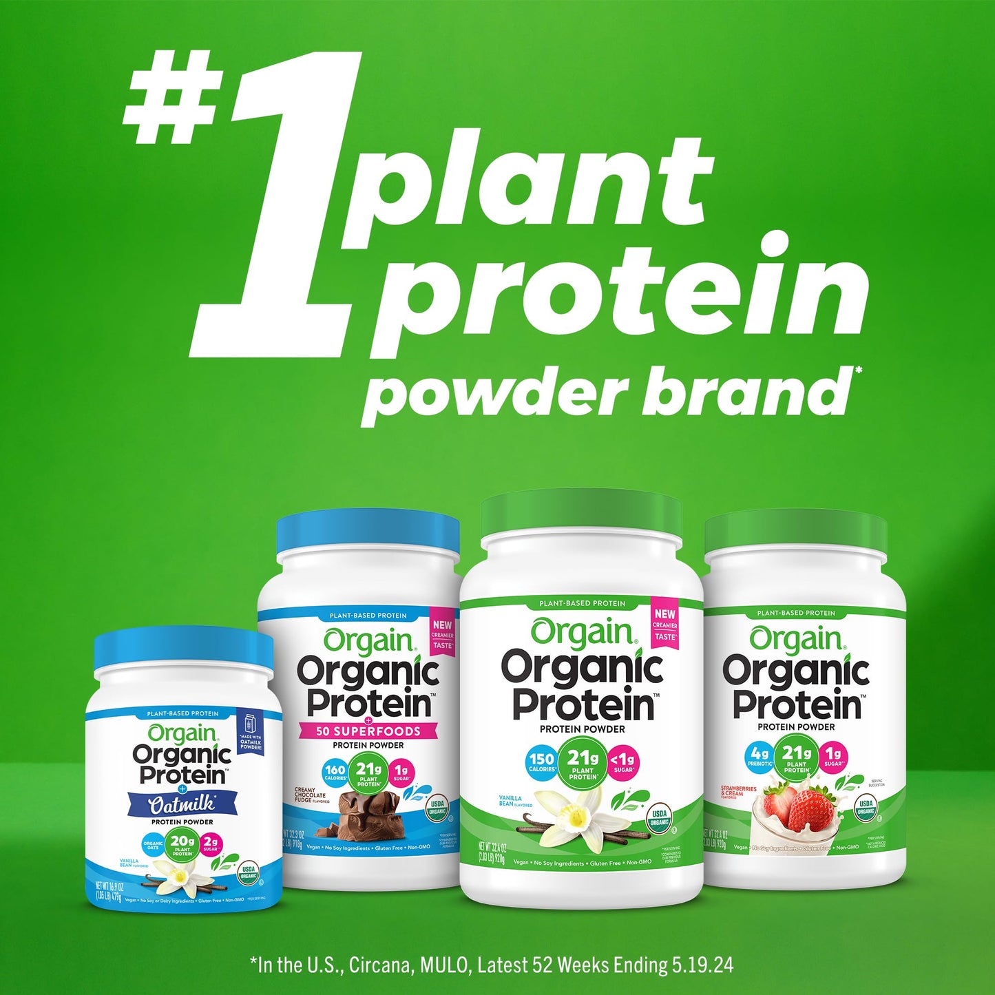 Orgain Organic Vegan Protein Powder, Vanilla Bean - 21g Plant Protein, 4g Prebiotic Fiber, No Lactose Ingredients, No Added Sugar, Non - GMO, For Shakes & Smoothies, 2.03 lb (Packaging May Vary) - Fresh Hearth