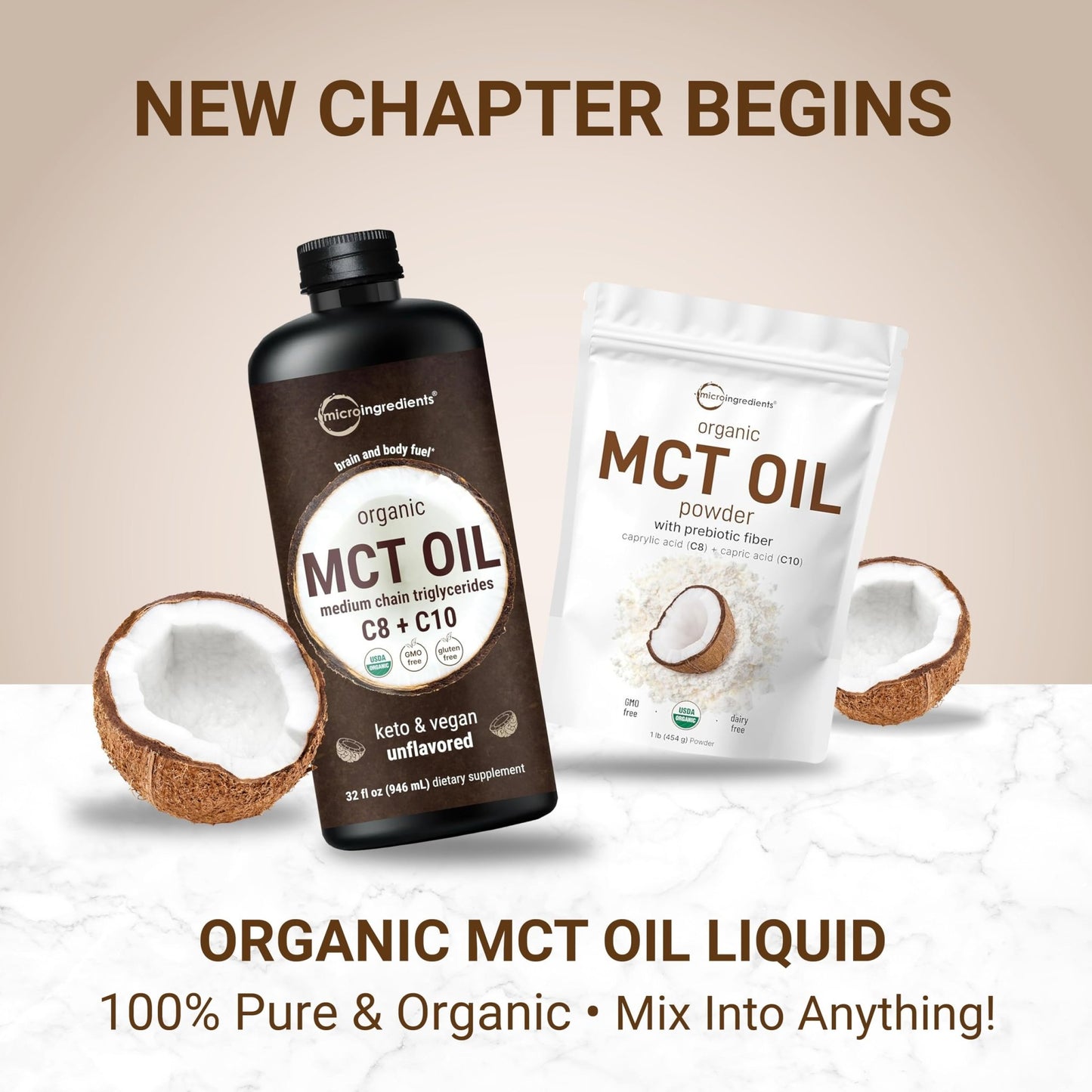 Organic MCT Oil Powder with Prebiotic Fiber,1 Pound(16 Ounce), Fast Fuel for Body and Brain, C8 MCT Oil for Coffee Creamer, No GMOs, Keto Diet, Vegan - Fresh Hearth