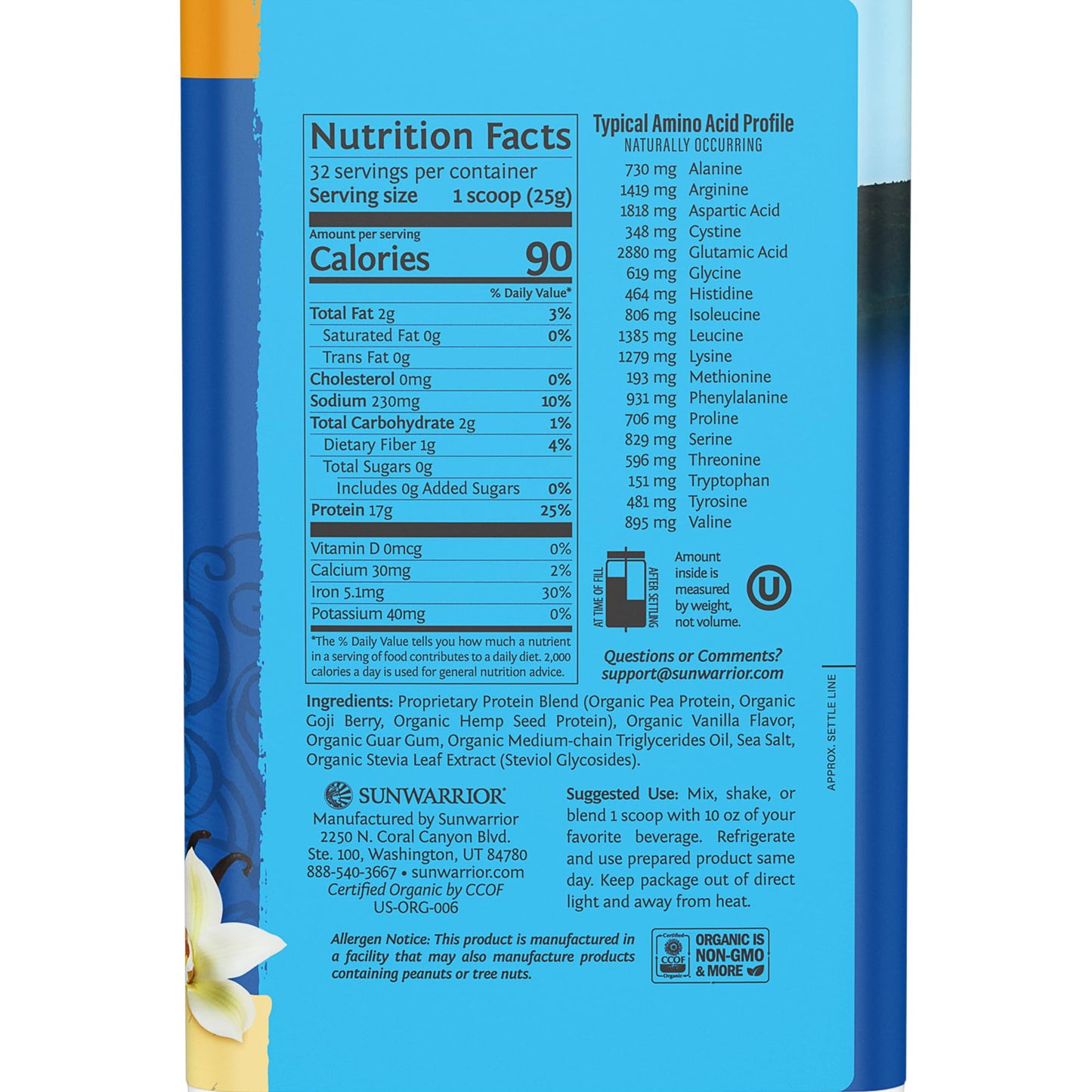 Organic Plant Based Protein Powder | Vegan Organic Protein Powder Vanilla Flavored with BCAA Amino Acids & Hemp Seed Pea Blend | Non - GMO Soy Dairy Filler & Gluten Free (Vanilla, 32 Servings) - Fresh Hearth