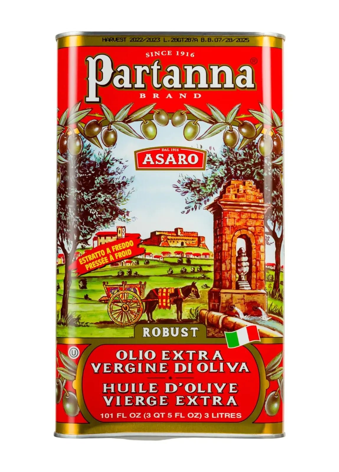 Partanna Extra Virgin Olive Oil Robust Extra Virgin Olive Oil - Premium Castelvetrano Oil - Harvested in Sicily - Pure Authentic Italian - Monovarietal - Rich in Flavor - First Cold Pressed - 101 fl oz (3 L) Tin - Fresh Hearth