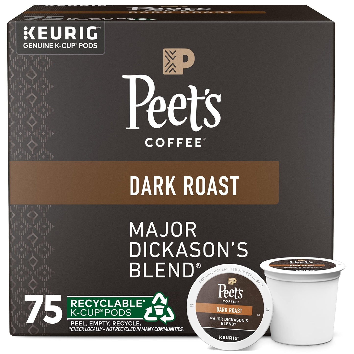 Peet's Coffee, Dark Roast Keurig K - Cup Pods - Major Dickason's Blend 75 Count (1 Box of 75 K - Cup Pods) - Fresh Hearth