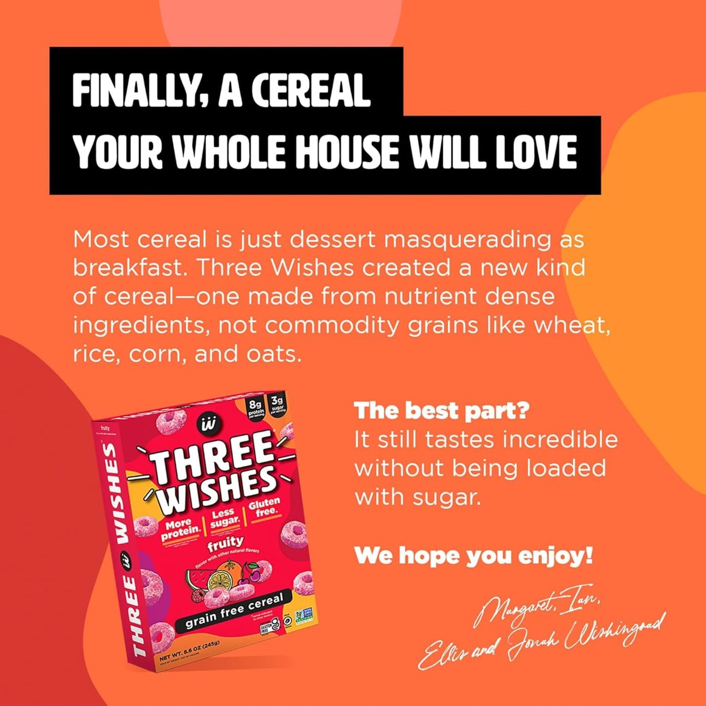 Plant - Based and Vegan Breakfast Cereal by Three Wishes - Fruity, 6 Pack - More Protein and Less Sugar Snack - Gluten - Free, Grain - Free - Non - GMO - Fresh Hearth