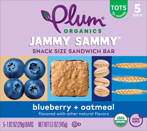Plum Organics Jammy Sammy Snack Bars - Blueberry and Oatmeal - 1.02 oz Bars (Pack of 10) - Organic Toddler Food Snack Bars - Fresh Hearth