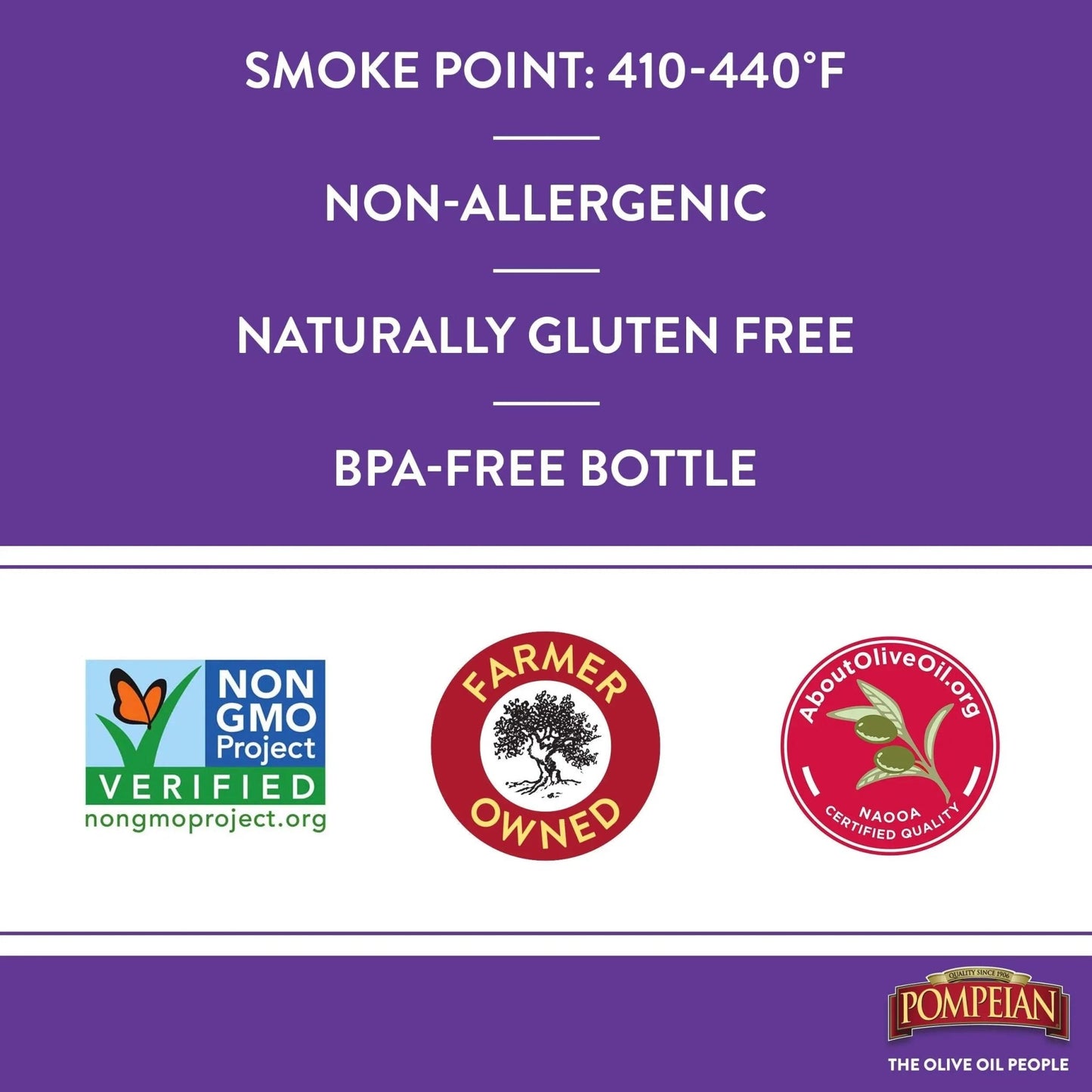 Pompeian Mild Taste Olive Oil, Perfect for Roasting & Sauteing, Naturally Gluten - Free, Non - Allergenic, Non - GMO, 68 FL. OZ. - Fresh Hearth