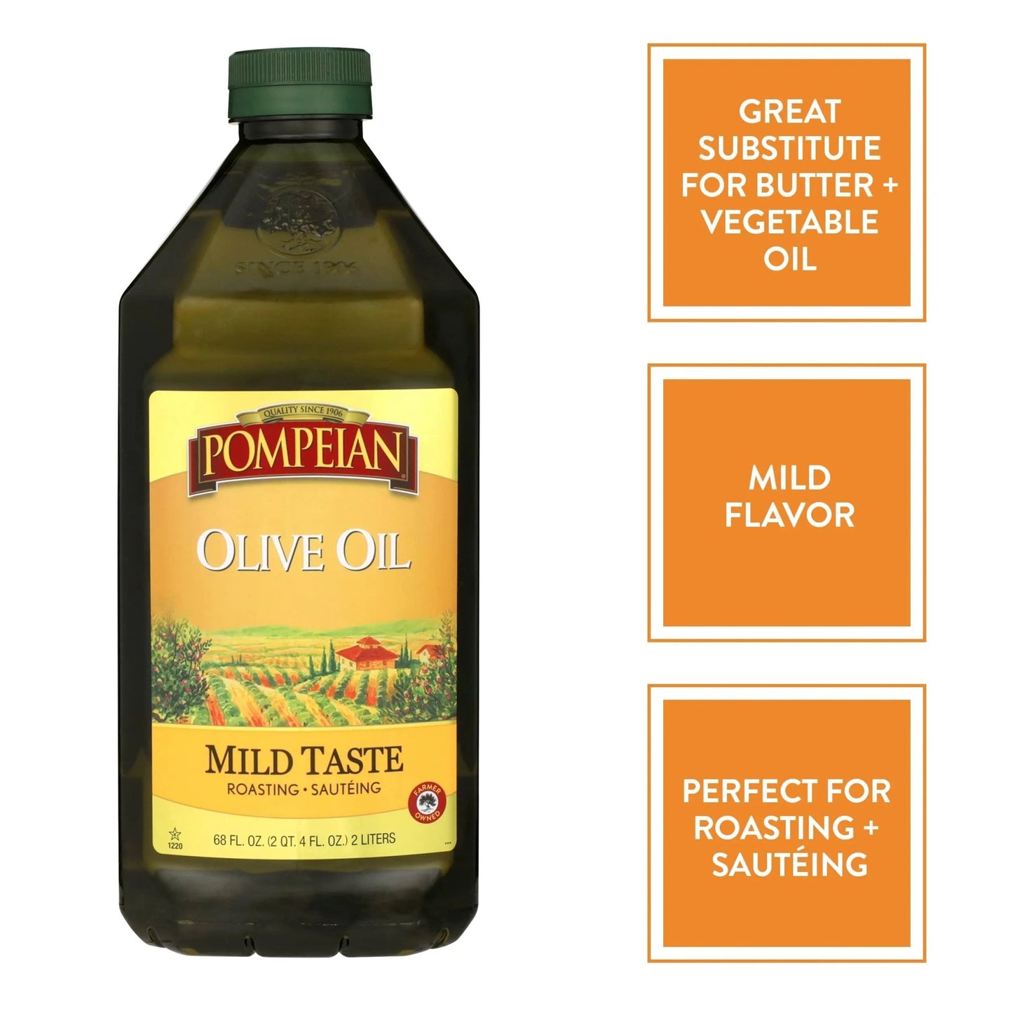 Pompeian Mild Taste Olive Oil, Perfect for Roasting & Sauteing, Naturally Gluten - Free, Non - Allergenic, Non - GMO, 68 FL. OZ. - Fresh Hearth