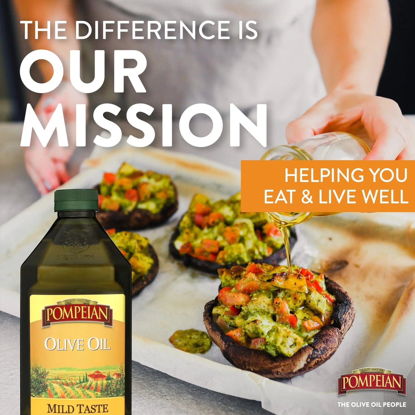 Pompeian Mild Taste Olive Oil, Perfect for Roasting & Sauteing, Naturally Gluten - Free, Non - Allergenic, Non - GMO, 68 FL. OZ. - Fresh Hearth