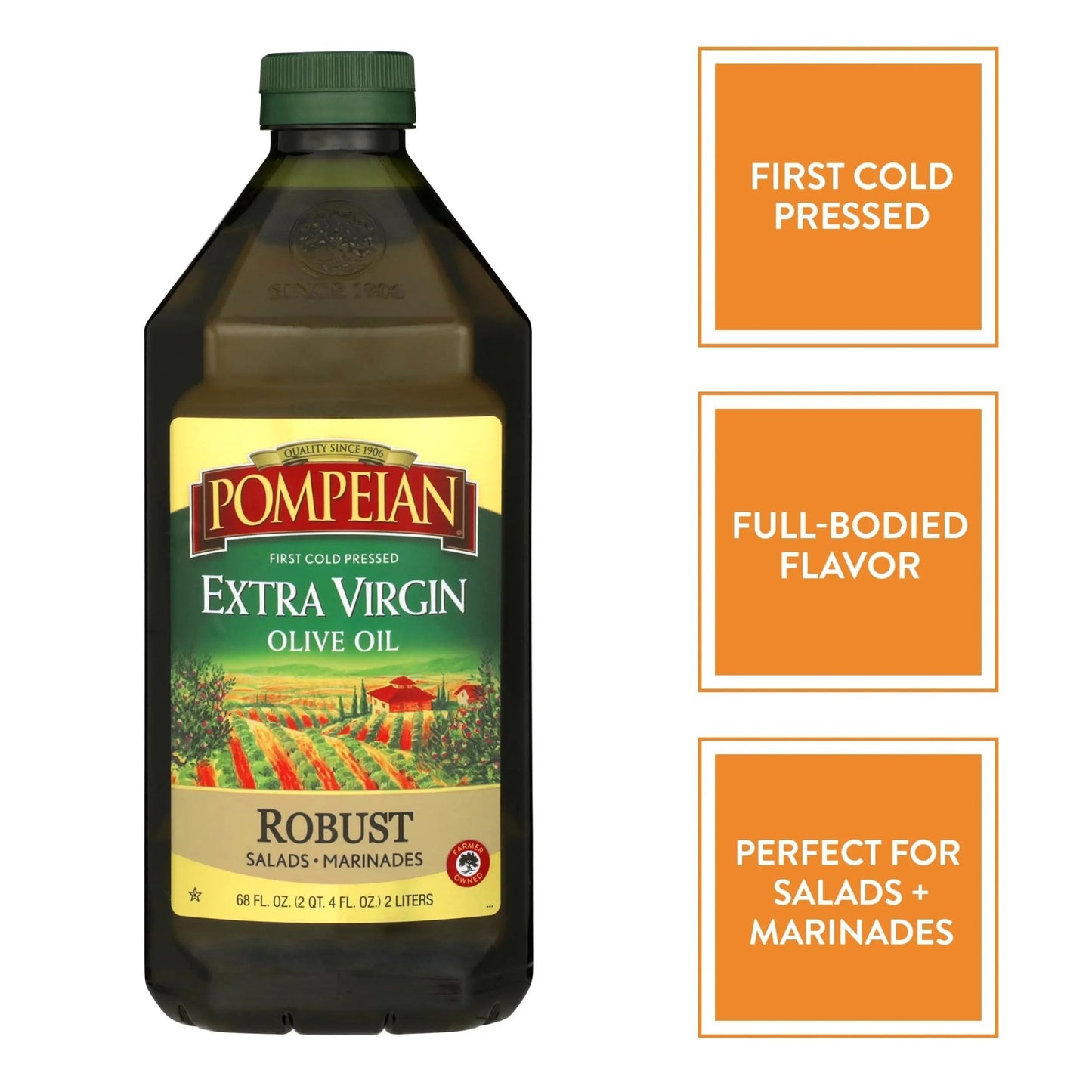 Pompeian Olive Oil Variety Pack - Smooth Extra Virgin Olive Oil, Robust Extra Virgin Olive Oil, Naturally Gluten - Free, Non - Allergenic, Non - GMO, 68 Fl Oz (Pack of 2) - Fresh Hearth