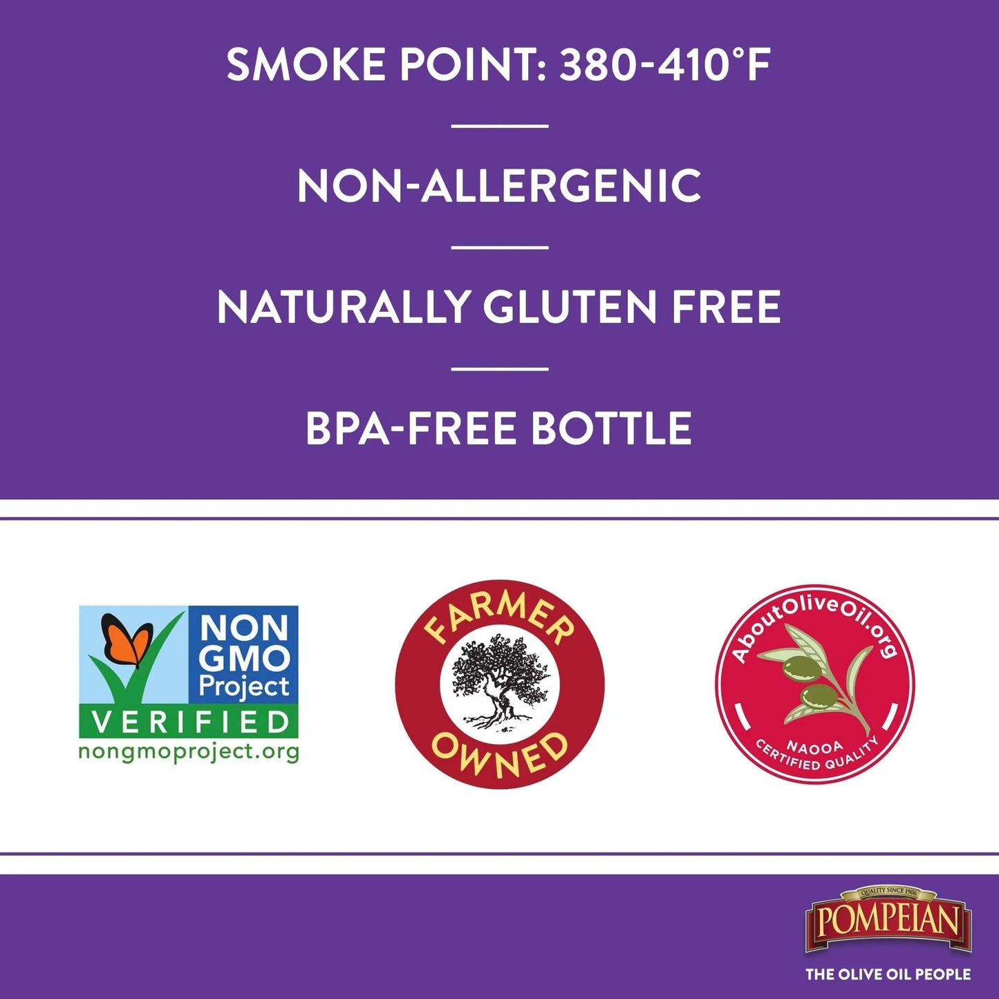 Pompeian Smooth Extra Virgin Olive Oil, Contains Polyphenols, First Cold Pressed Oil, Mild and Delicate Flavor, Perfect for Sauteing & Stir - Frying, Naturally Gluten - Free, Non - GMO, 68 Fl Oz, Single Bottle - Fresh Hearth