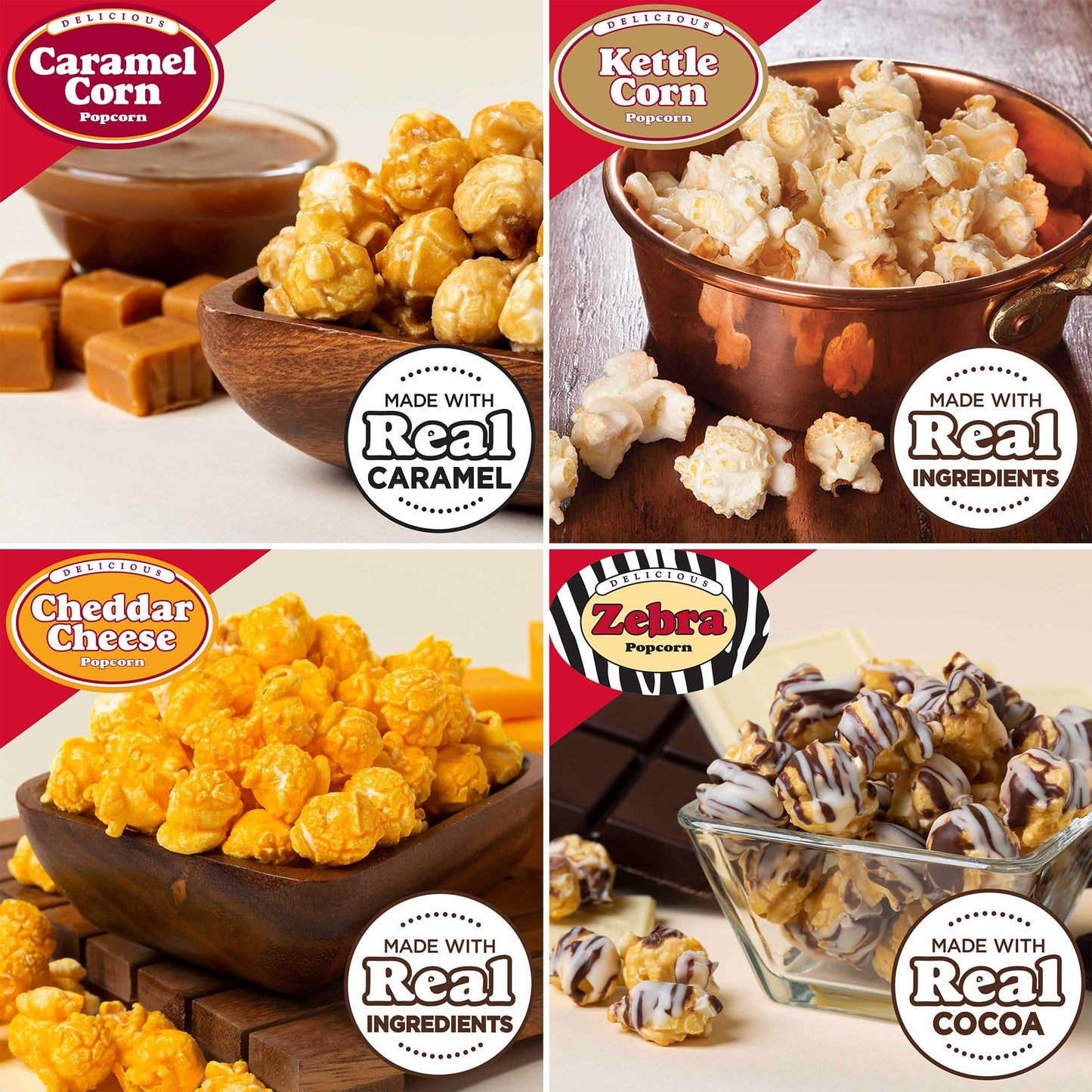 Popcornopolis Gourmet Popcorn Cone Variety Pack – Zebra, Cheddar Cheese, Caramel & Kettle Corn Popcorn, Great for Gifting & Sharing (12 - Count) - Fresh Hearth