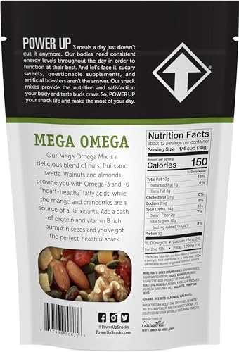 Power Up Trail Mix, Mega Omega Trail Mix, Non - GMO, Vegan, Gluten Free, No Artificial Ingredients, Gourmet Nut, 14 Ounce 2 Packs - Fresh Hearth