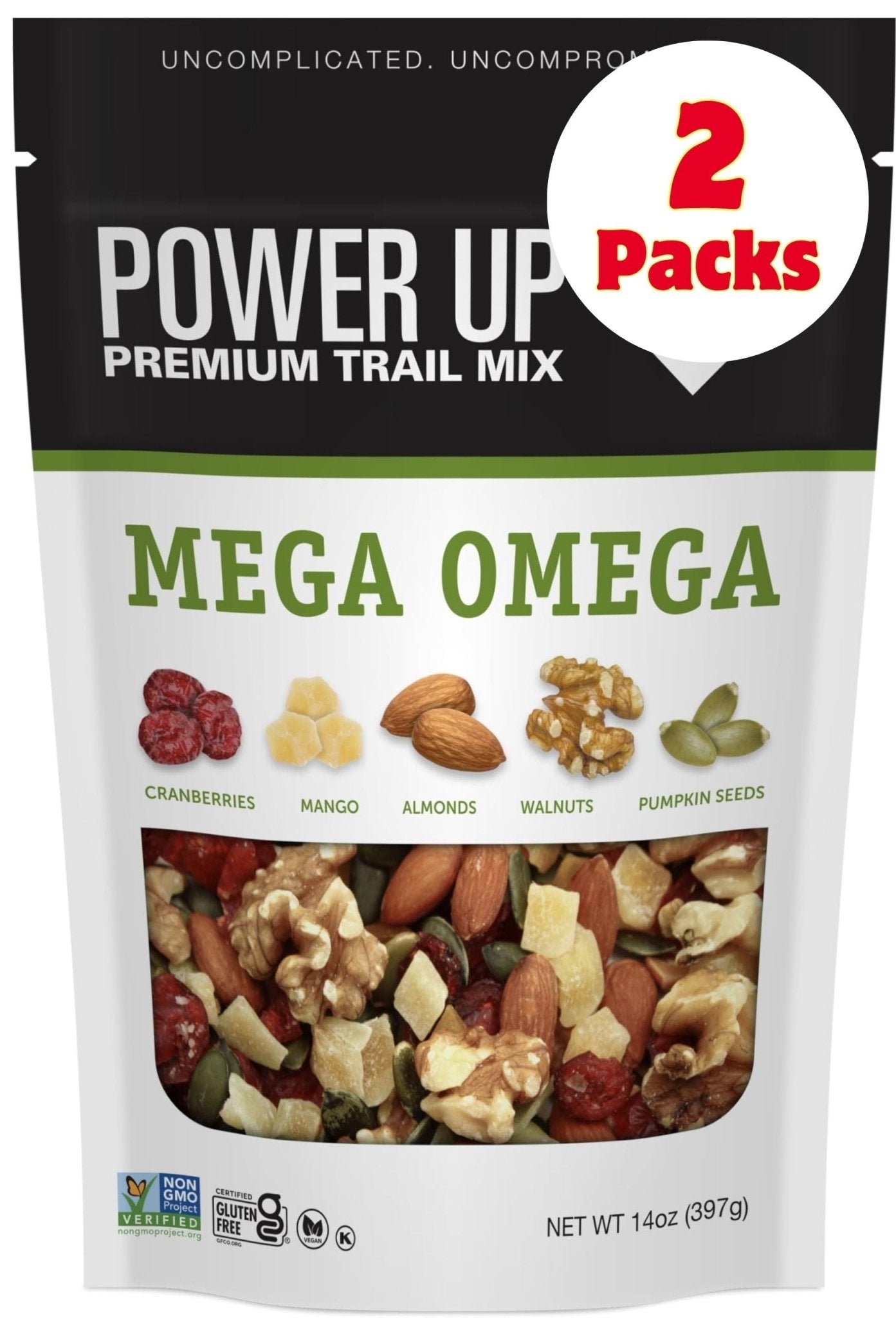 Power Up Trail Mix, Mega Omega Trail Mix, Non - GMO, Vegan, Gluten Free, No Artificial Ingredients, Gourmet Nut, 14 Ounce 2 Packs - Fresh Hearth