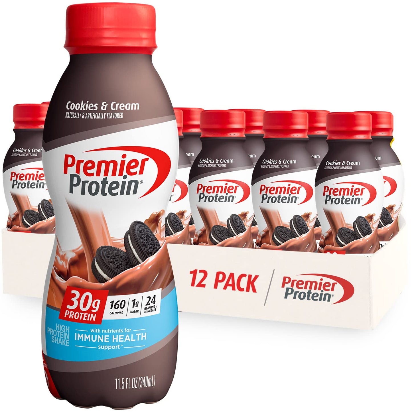 Premier Protein Shake, Cookies & Cream, 30g Protein, 1g Sugar, 24 Vitamins & Minerals, Nutrients to Support Immune Health 11.5 fl oz (12 Pack) - Fresh Hearth
