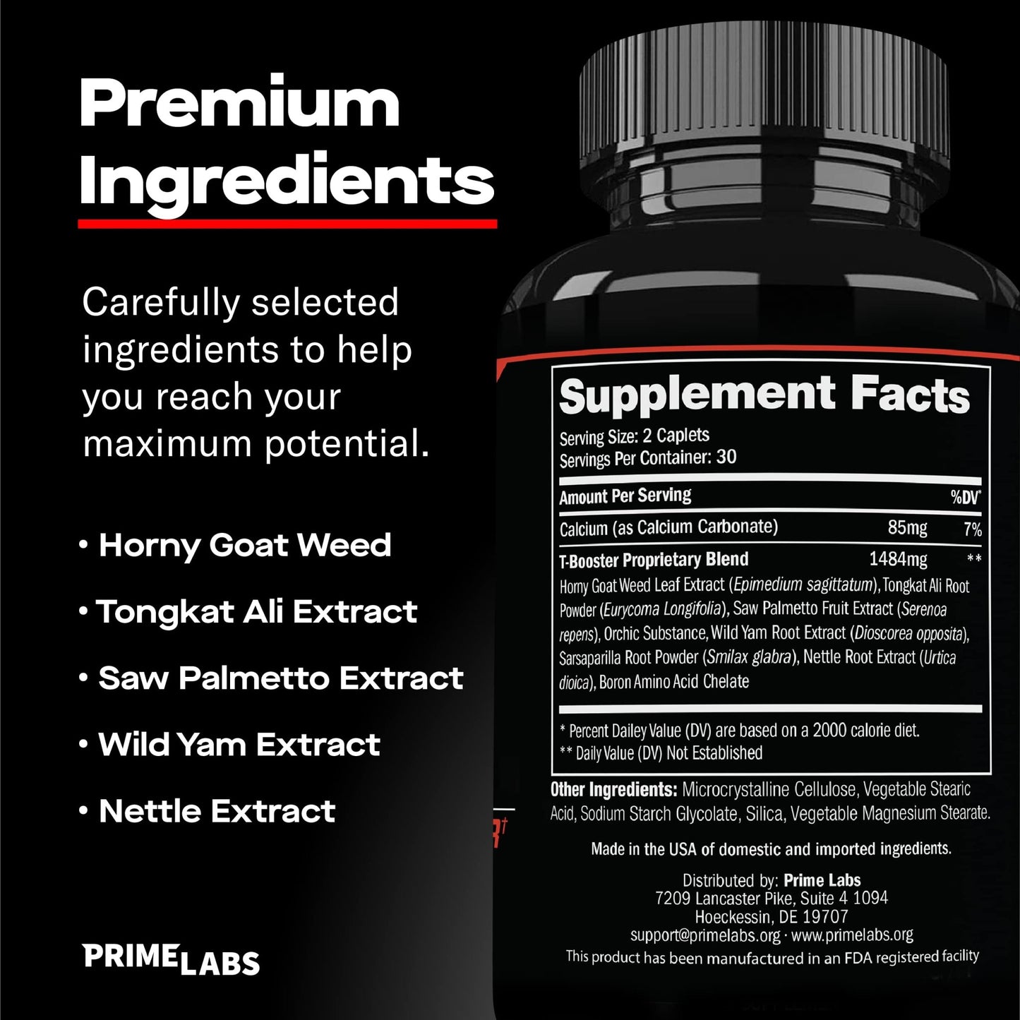 Prime Labs - Men's Testosterone Booster - Stamina, Endurance, & Strength Booster - 60 Caplets - Fresh Hearth